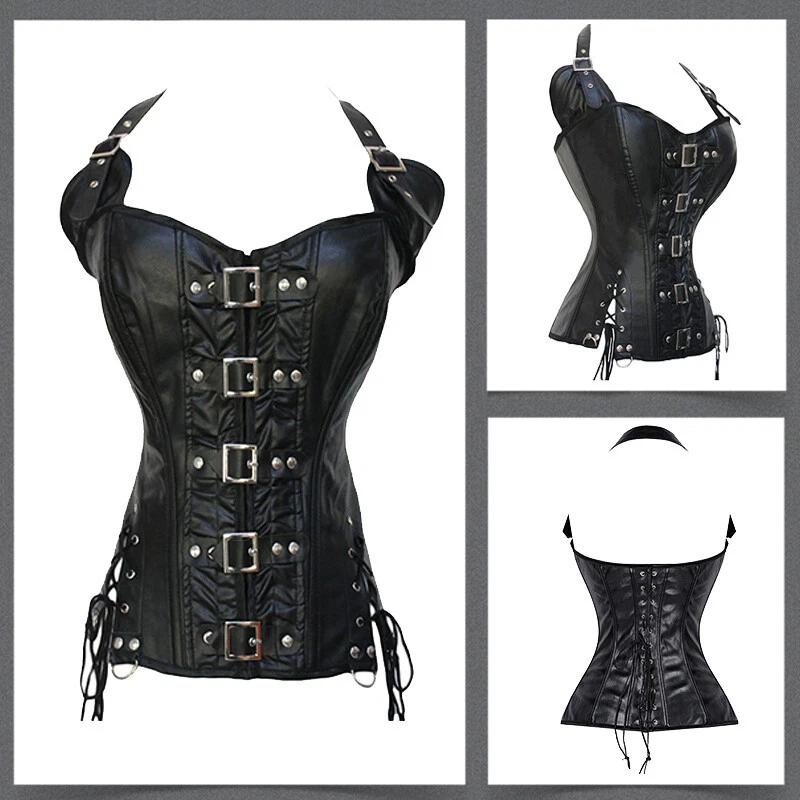 Women’s Leather Over bust Corset (Gothic Lace-Up Waist Cincher Bustier)