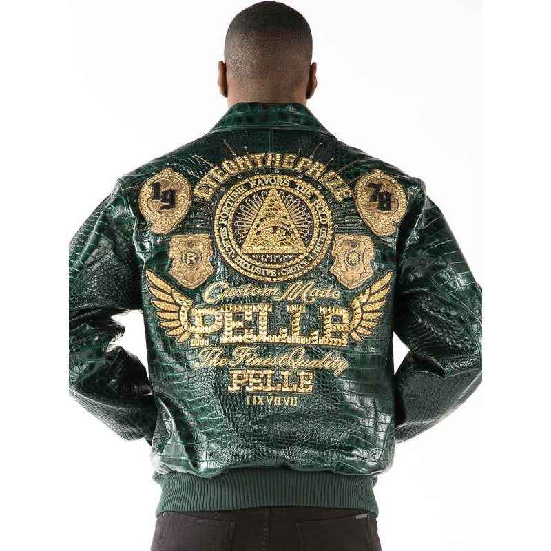 Pelle Pelle Mens Eye On The Prize Green Leather Jacket
