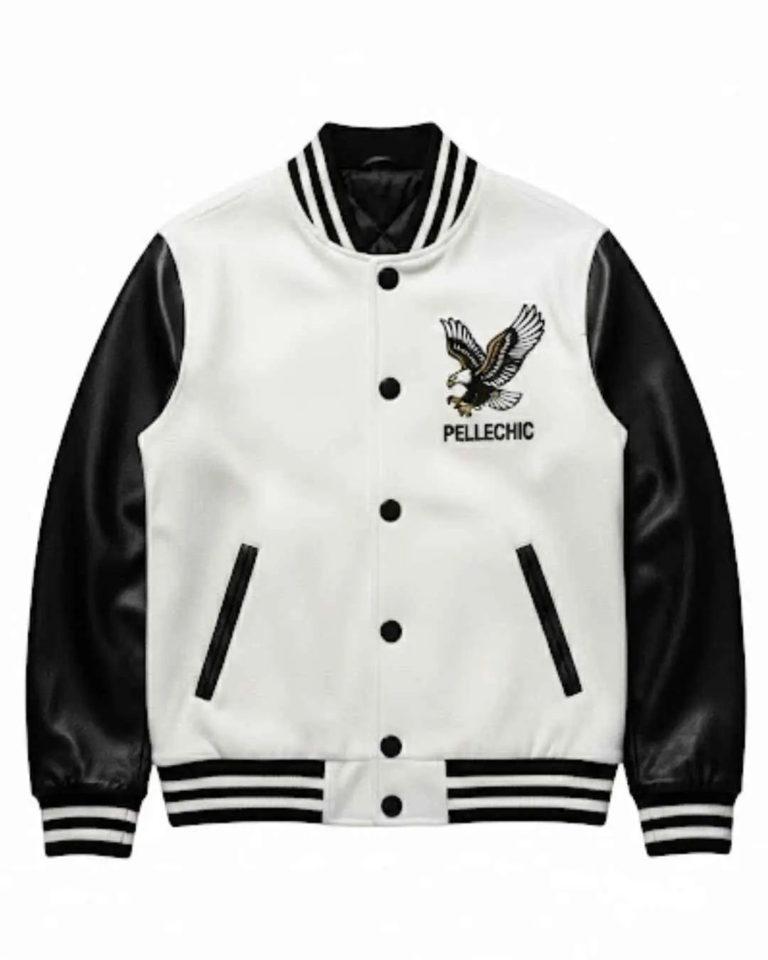 Elite Black & White Varsity Jacket with Eagle Patch