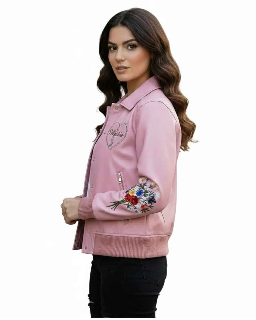 PelleChicโข โPulse of Passionโ Dusty Pink Leather Bomber โ Elite Anatomical Heart Art Edition