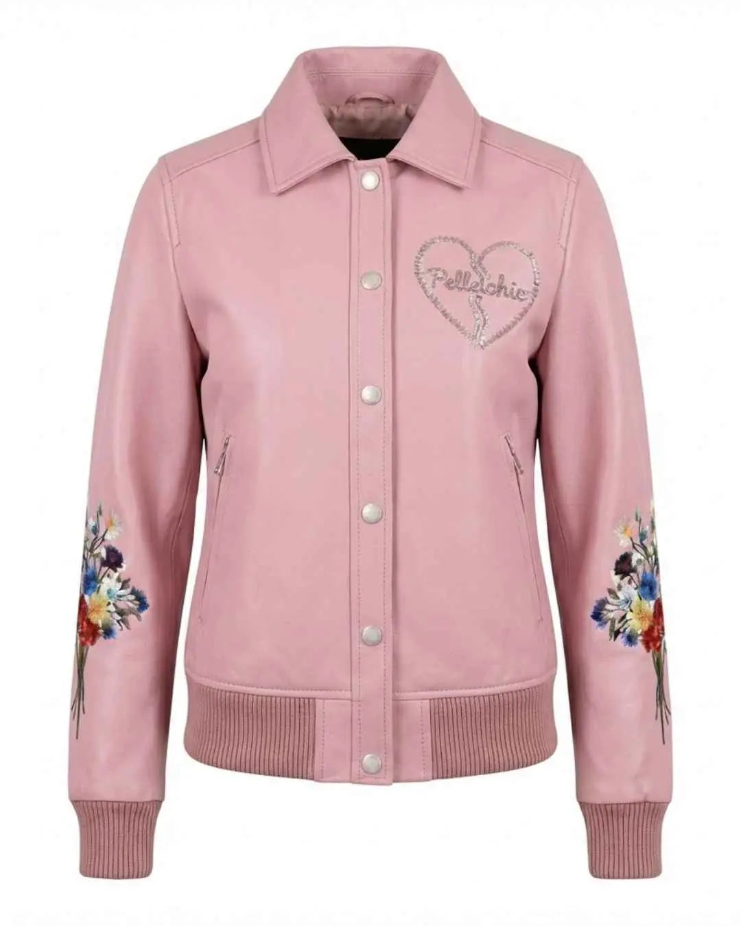 PelleChic™ “Pulse of Passion” Dusty Pink Leather Bomber – Elite Anatomical Heart Art Edition