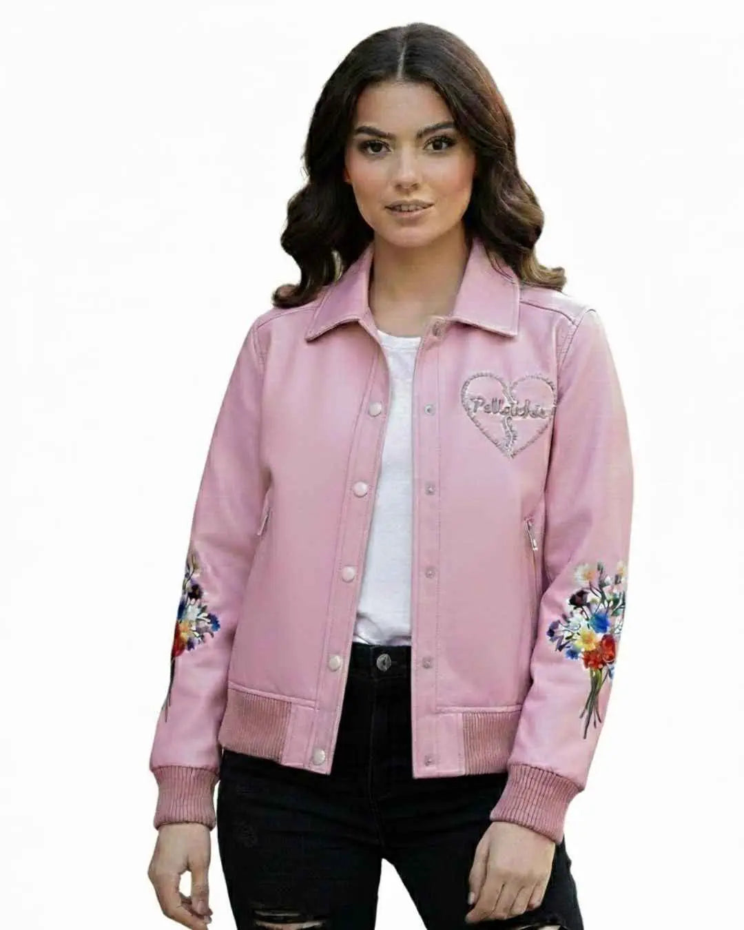 PelleChic™ “Pulse of Passion” Dusty Pink Leather Bomber – Elite Anatomical Heart Art Edition