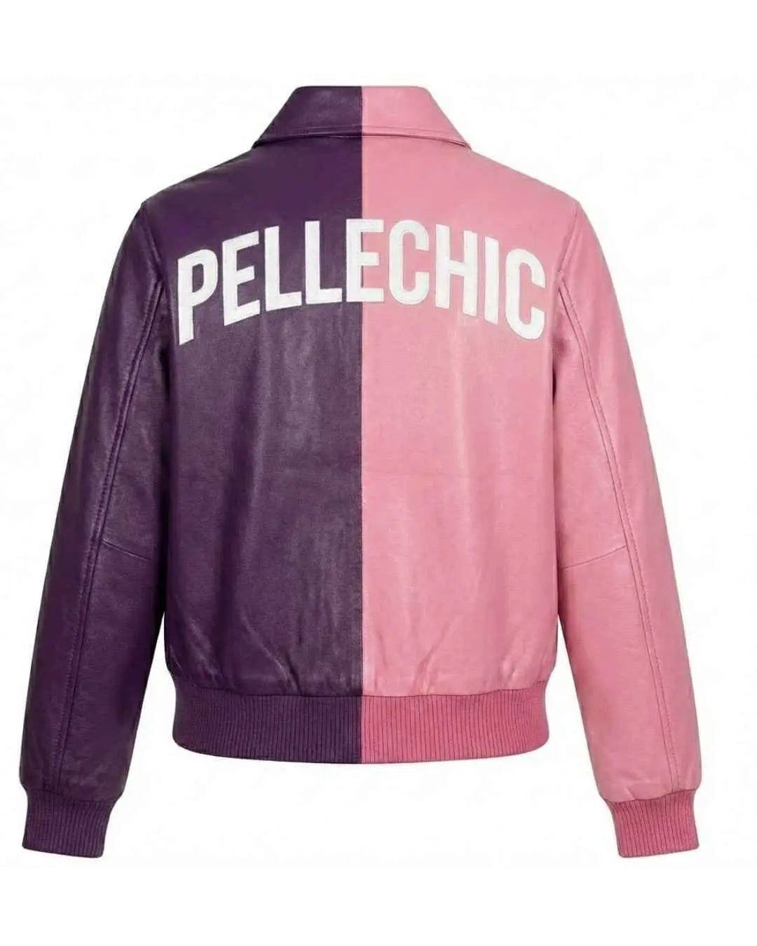Two-Tone Leather Jacket with Floral Rabbit Embroidery