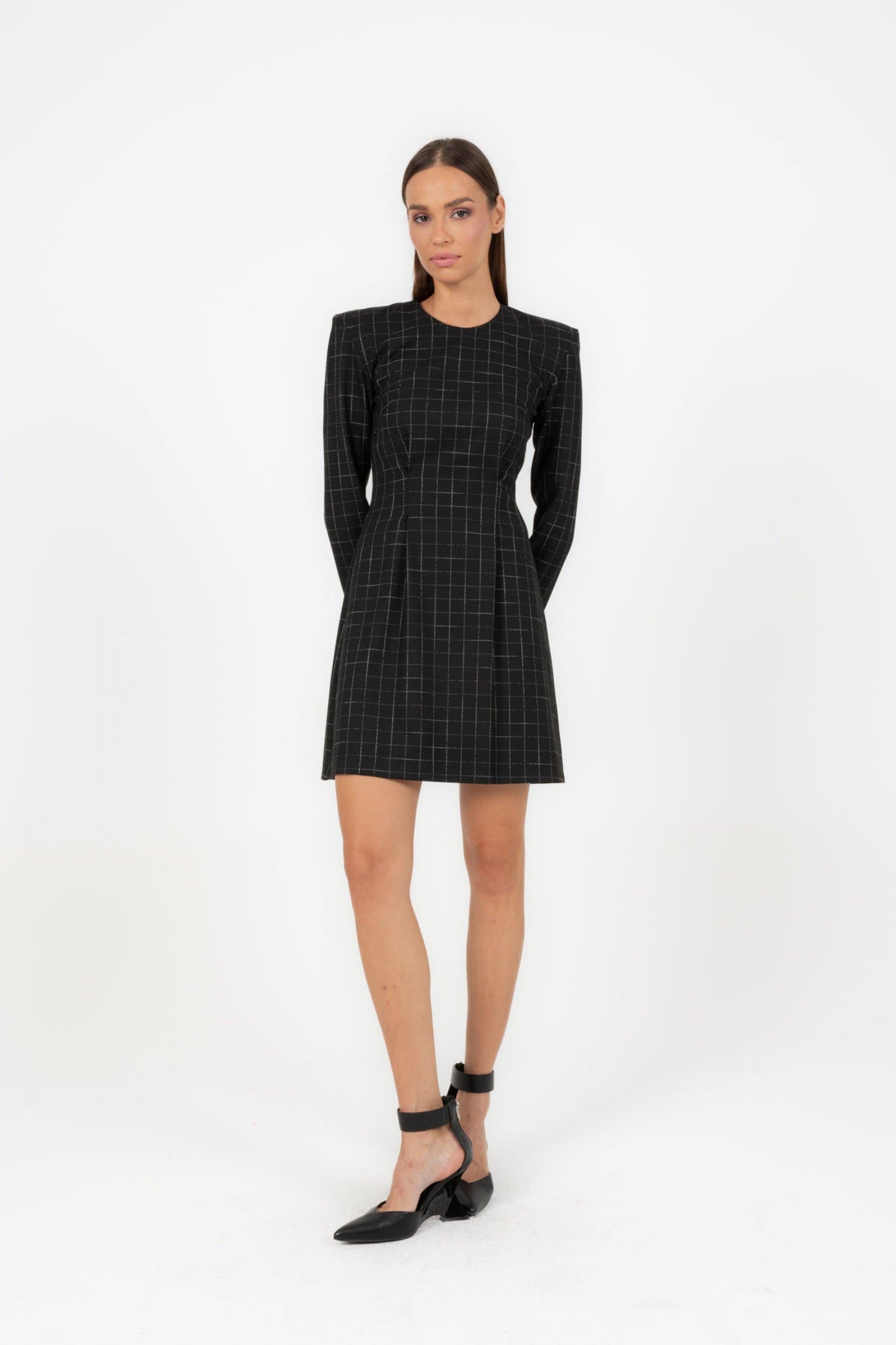 Women’s Genuine Lamb Leather Mini Dress (Checked Color Block Square Neck Wide Straps)