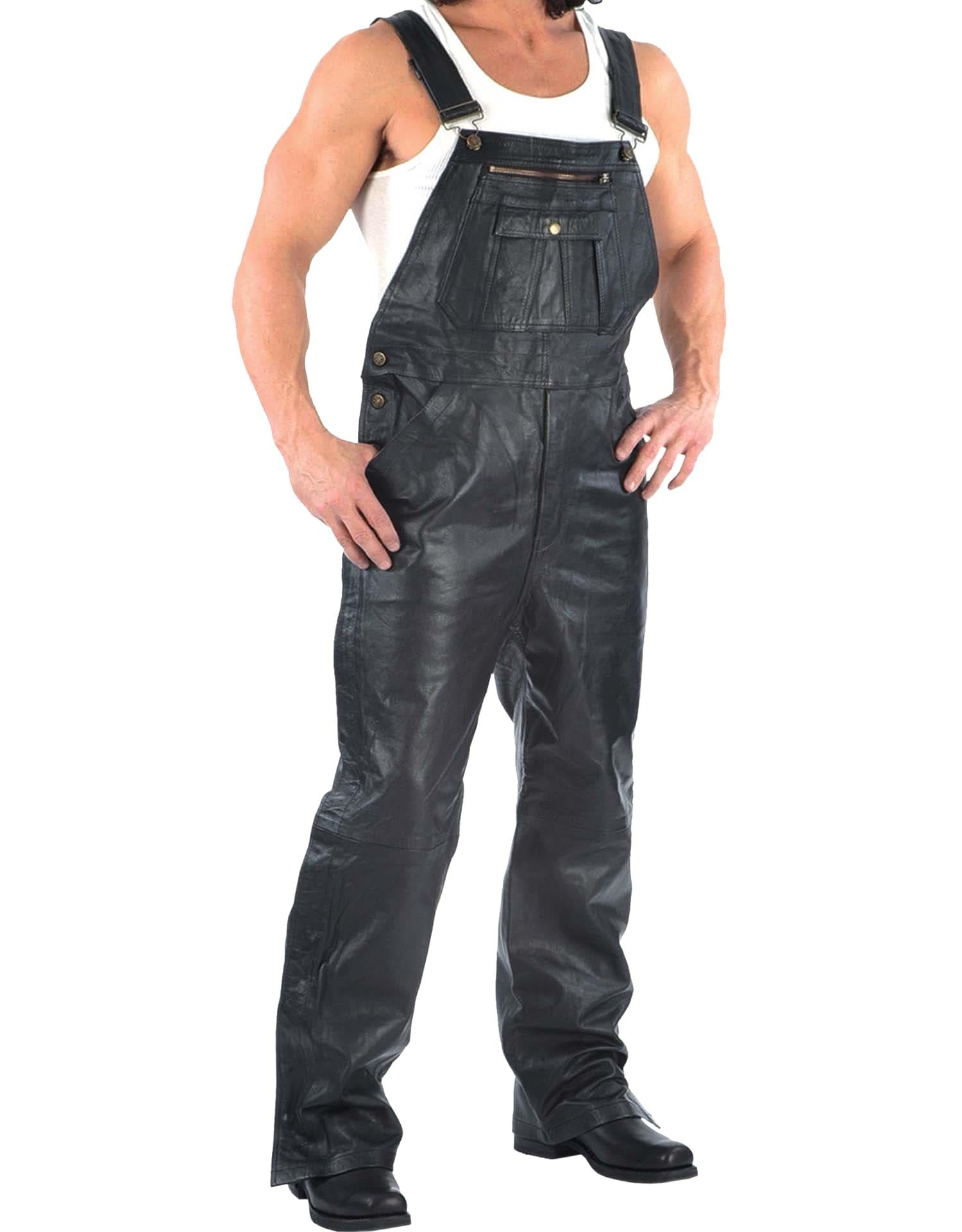 Man's Premium Sheepskin Leather Bib Overalls Pocket Style Jumpsuit