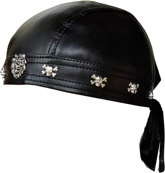 Menโs Black Leather Biker Cap & Collar Set (Motorcycle Fashion Accessory)