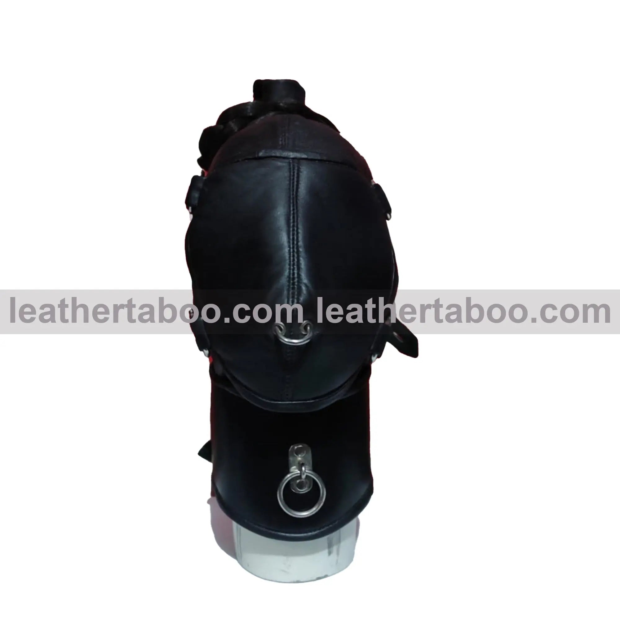 Genuine Leather Gothic Ponytail Hood Mask with Buckle Muzzle And Adjustable Collar - Leather taboo