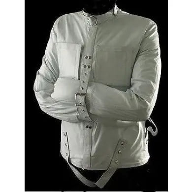 Genuine Leather White Strait Jacket - Leather taboo
