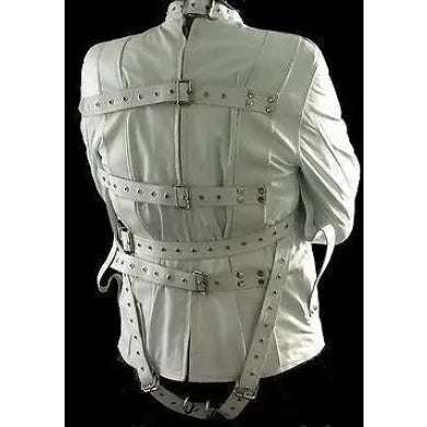 Genuine Leather White Strait Jacket - Leather taboo