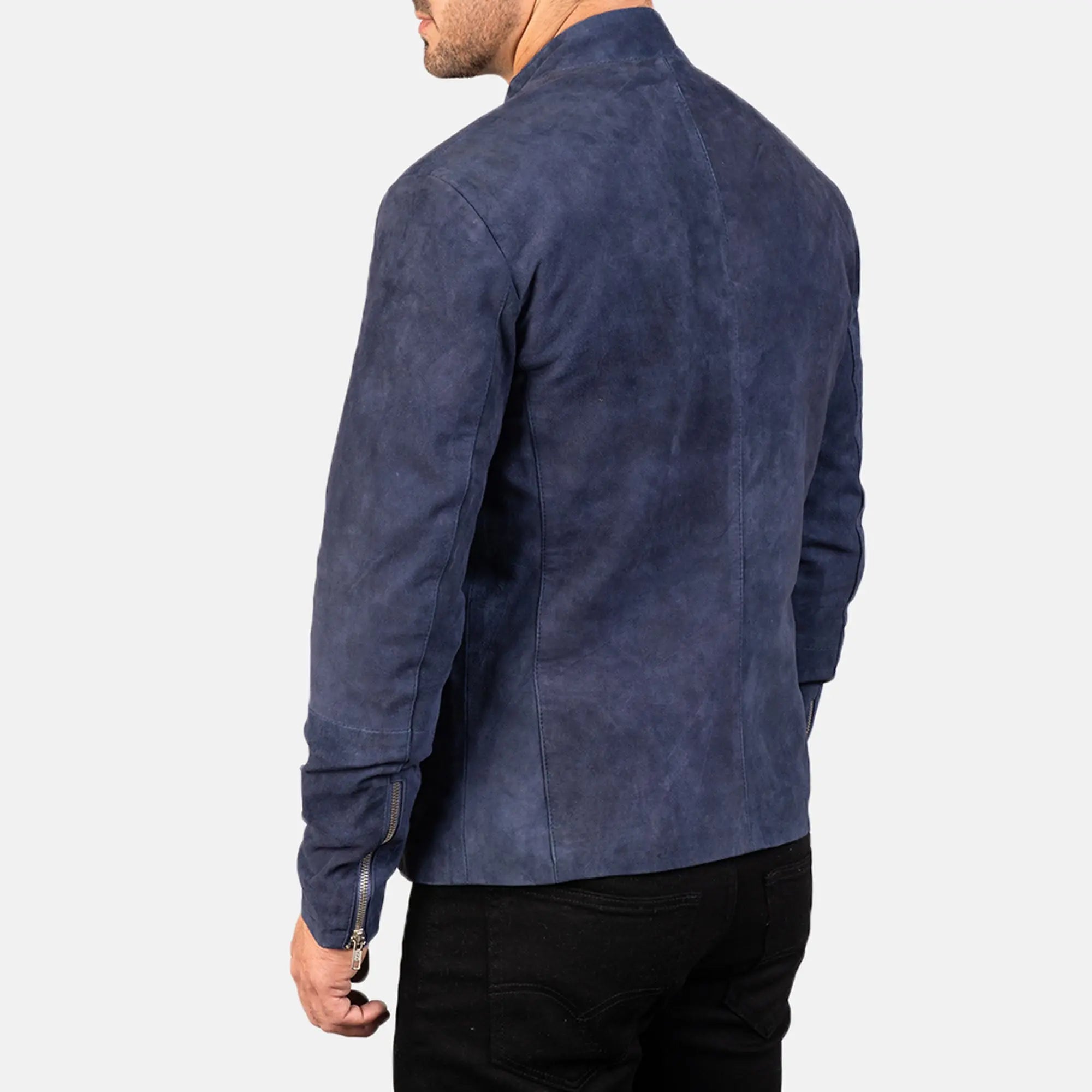 suede biker jacket men slim fit stylish pose