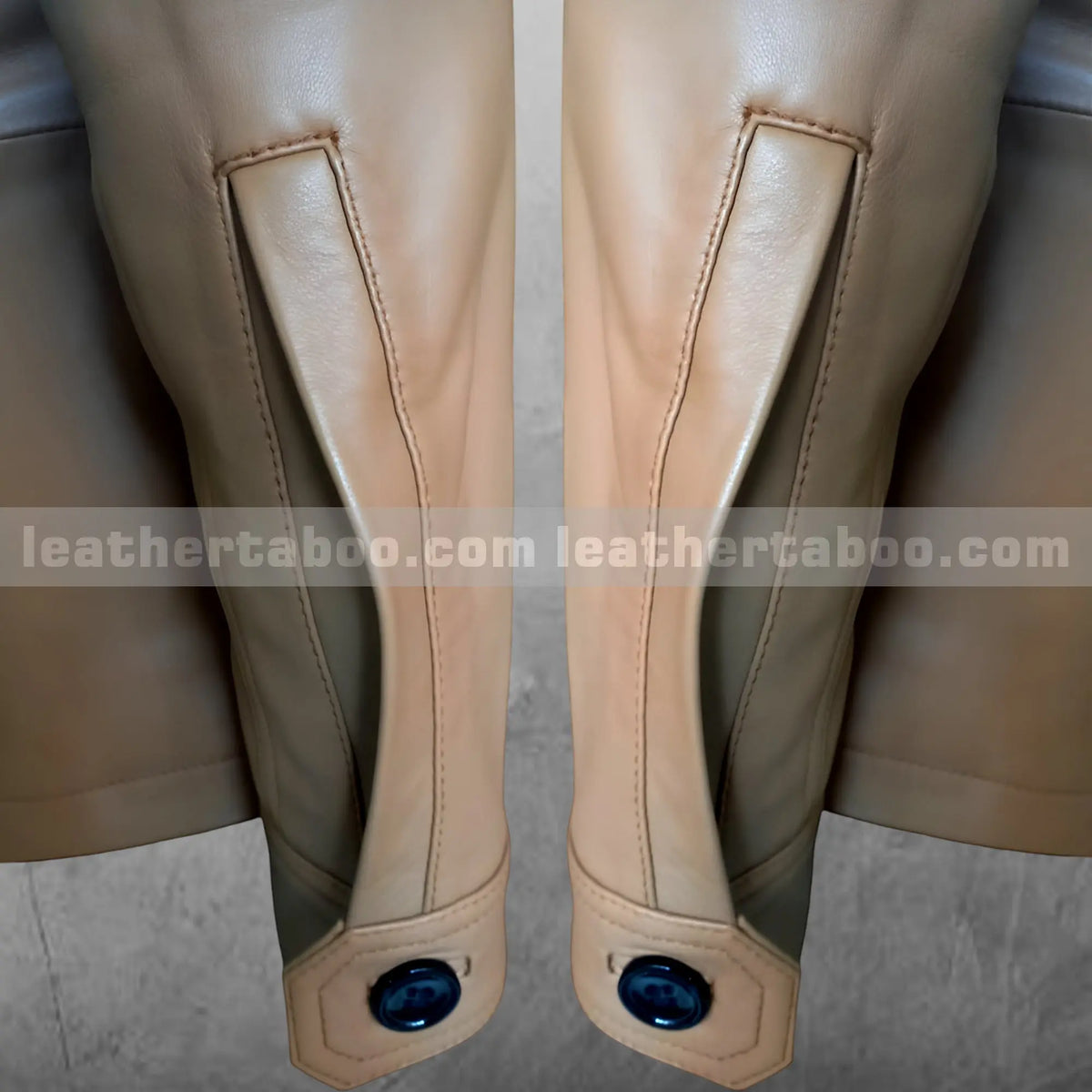 Tan Leather Double-Breasted Jacket, zipper detail 6