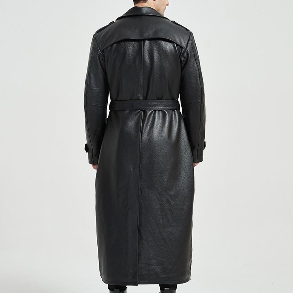 Menโs Black Quilted Leather Trench Coat (Overcoat Style Jacket)