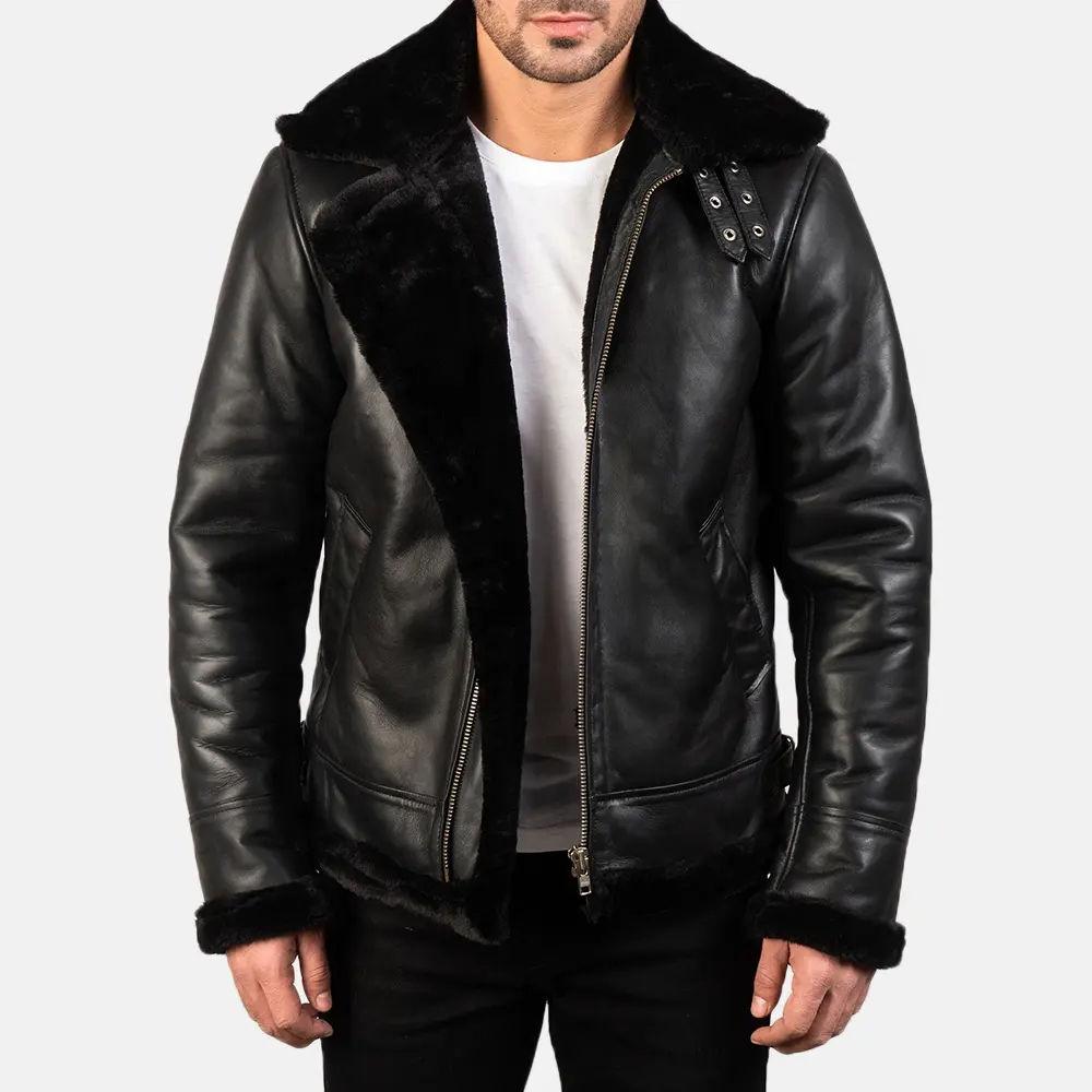 Men's Lambskin Winters Leather Jacket With Fur Collar