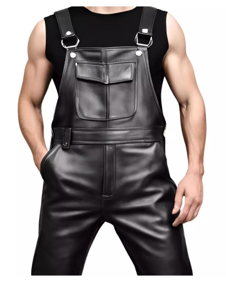 Men's Real Sheepskin Leather Unique Overalls