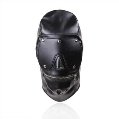 BDSM Leather Face Hood Gear - Fetish Slave Extreme Bondage Blindfold Face Cover