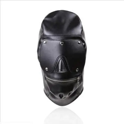 BDSM Leather Face Hood Gear - Fetish Slave Extreme Bondage Blindfold Face Cover