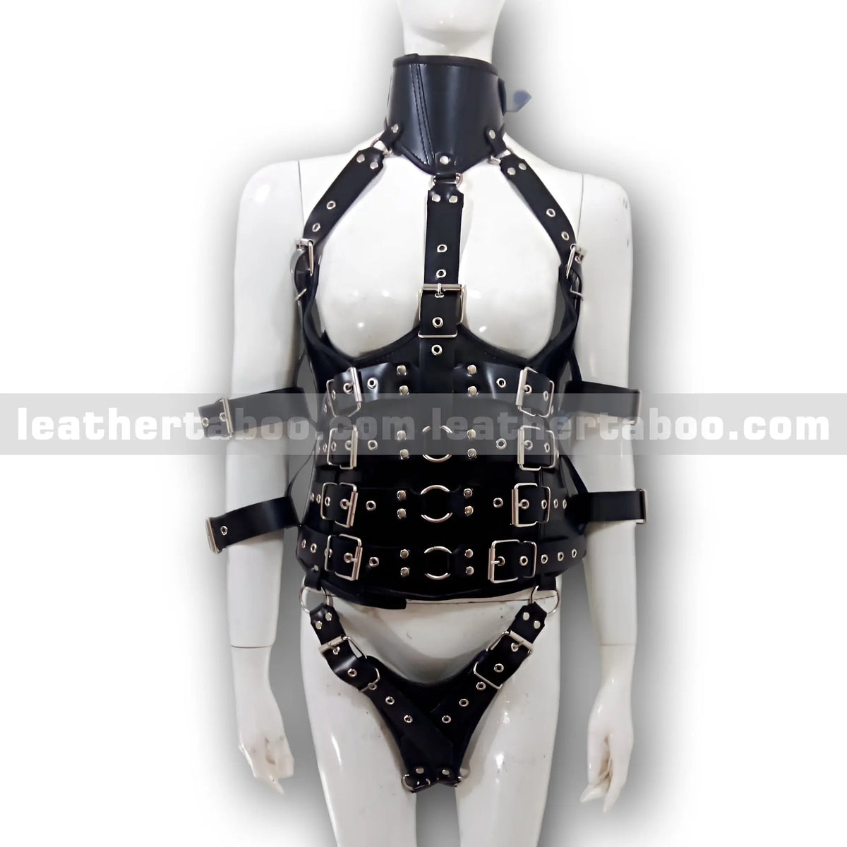 Women's Premium Leather Belted Corset Harness Outfit – Adjustable Straps Body Armor Style for Fashion, Cosplay or Costume Wear - leather taboo