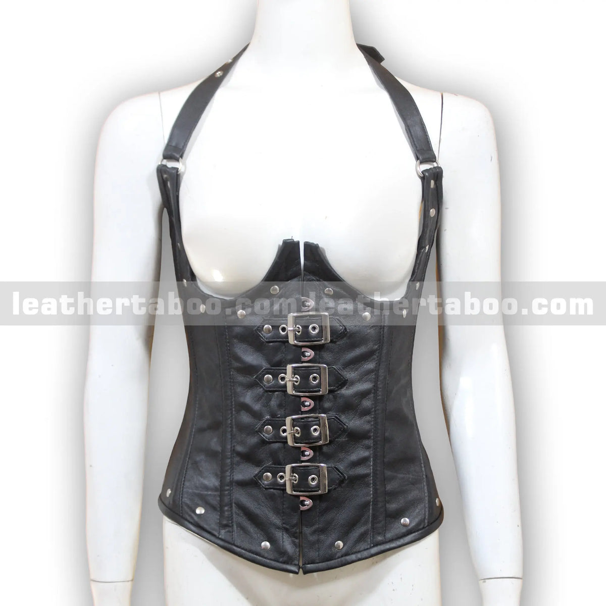 Women's Buckle Strap Corset Top | Open Front Sheepskin Leather Waist Cincher - leather taboo