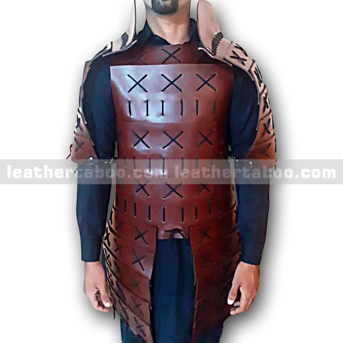 Men’s Premium Leather Armor Chest and Shoulder Set – Brown Warrior Style Body Armor - leather taboo