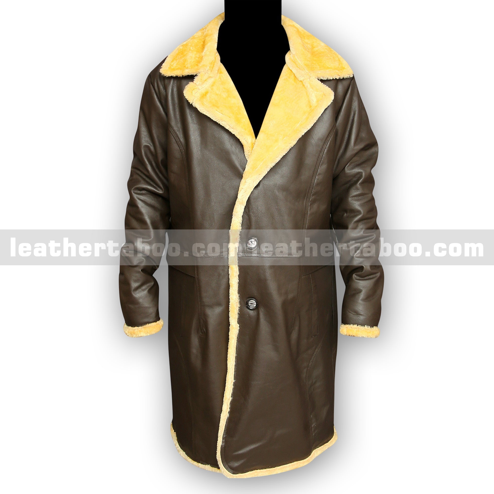 Men's Brown Sheepskin Leather Coat with Faux Shearling Lining | Winter Long Jacket | Warm Outerwear | Classic Cold Weather Style