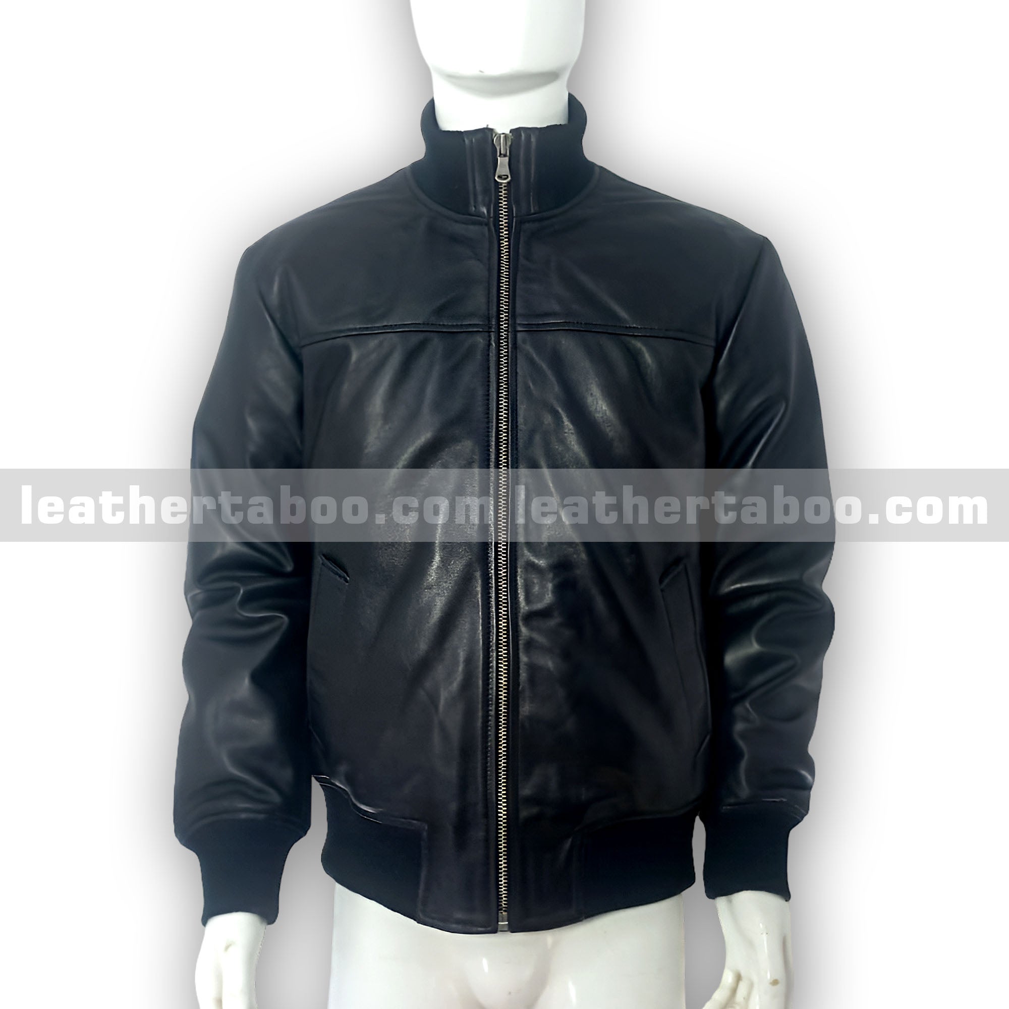 Men’s Premium Sheepskin Leather Bomber Jacket with Front Zipper, Ribbed Cuffs & Waist, Classic Lightweight Leather Outerwear