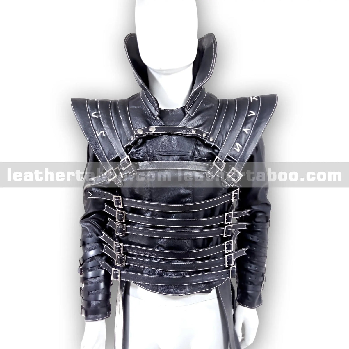 Premium Cowhide Leather Buckled Jacket for Men – Black Structured Design with Adjustable Straps and Shoulder Accents - leather taboo