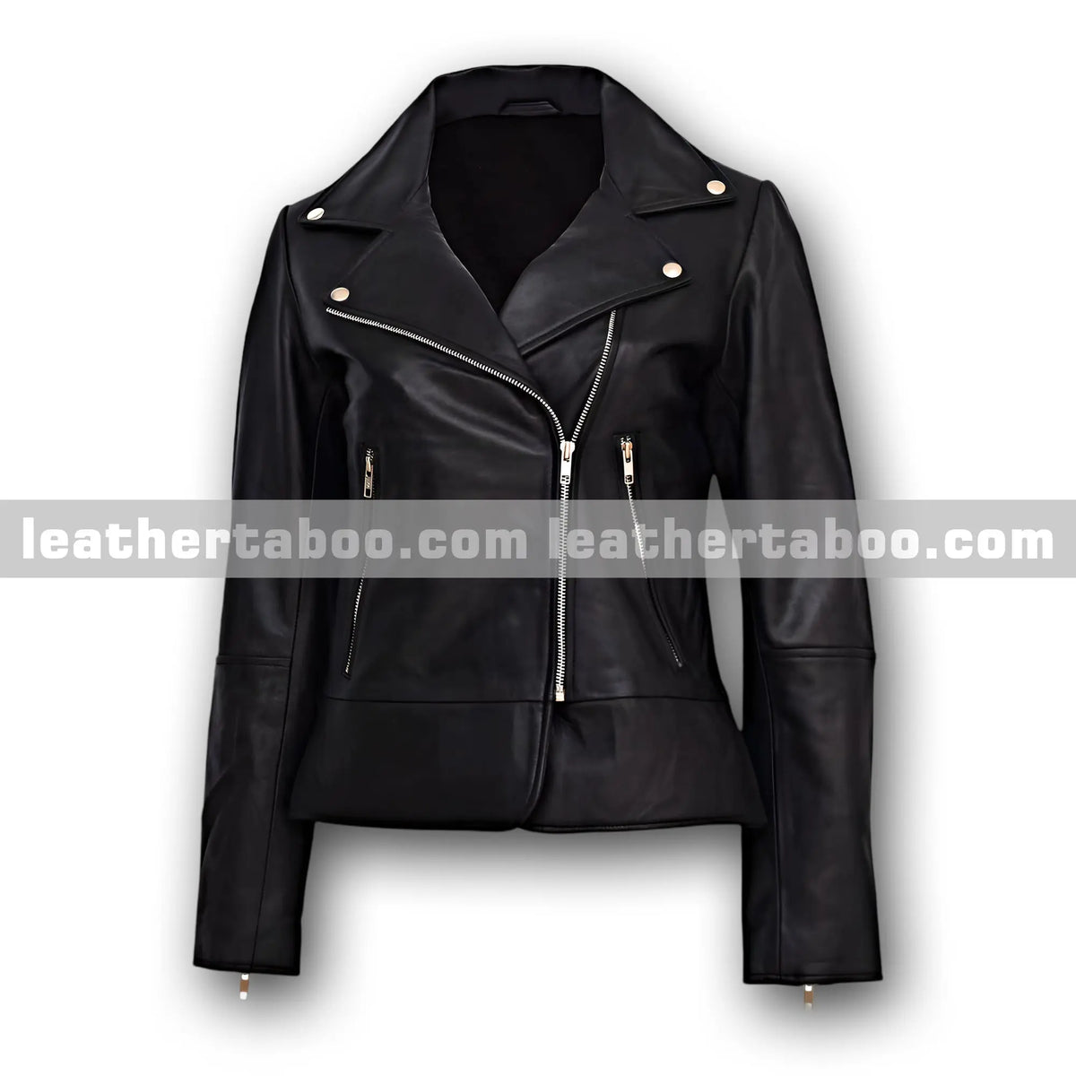 Women’s Black Sheepskin Leather Biker Jacket – Asymmetrical Zipper Moto Style with Lapel Collar and Stylish Silver Hardware - leather taboo
