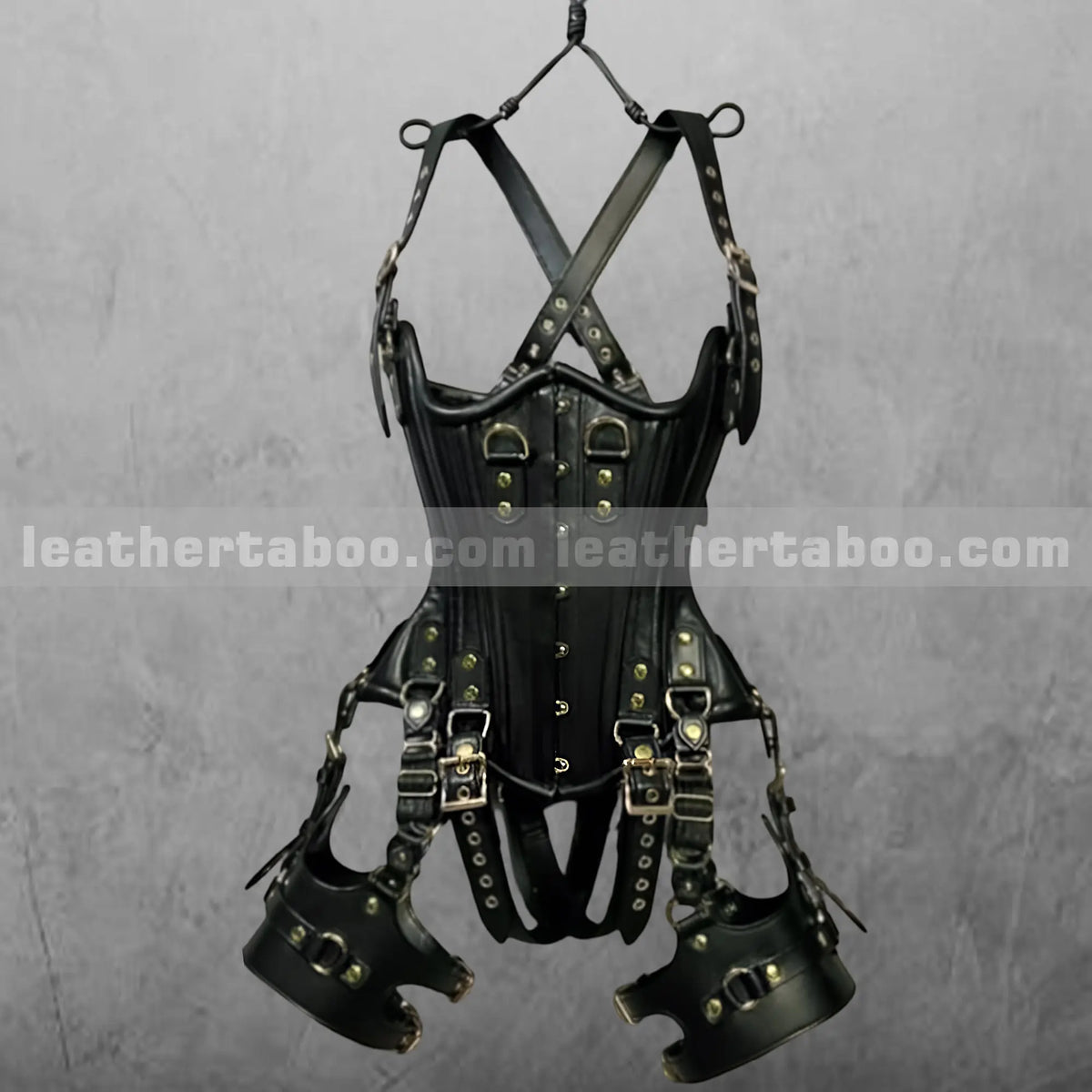 Full-Body-Leather-Bondage-Corset-Set-with-Cuffs-Harness-Straps-Fetish-BDSM-Restraint-Gear leather taboo
