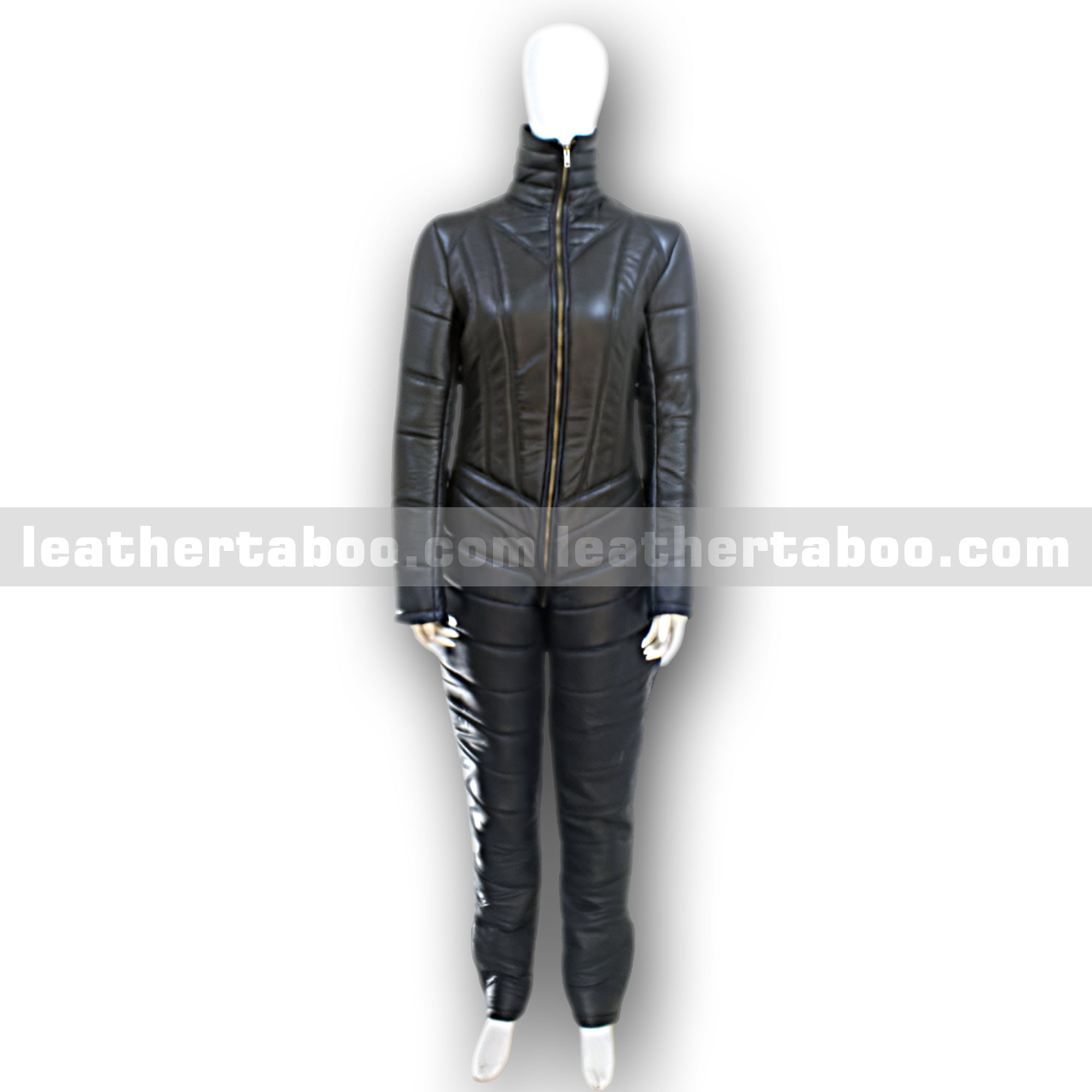 Unisex Black Sheepskin Leather Cat Suit with Front and Back Zippers – Full Body Slim Fit Jumpsuit for Fashion or Costume Wear