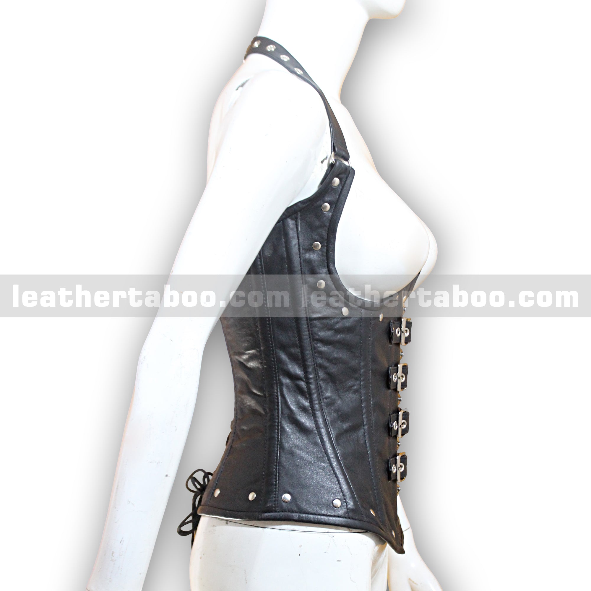 Women's Buckle Strap Corset Top | Open Front Sheepskin Leather Waist Cincher