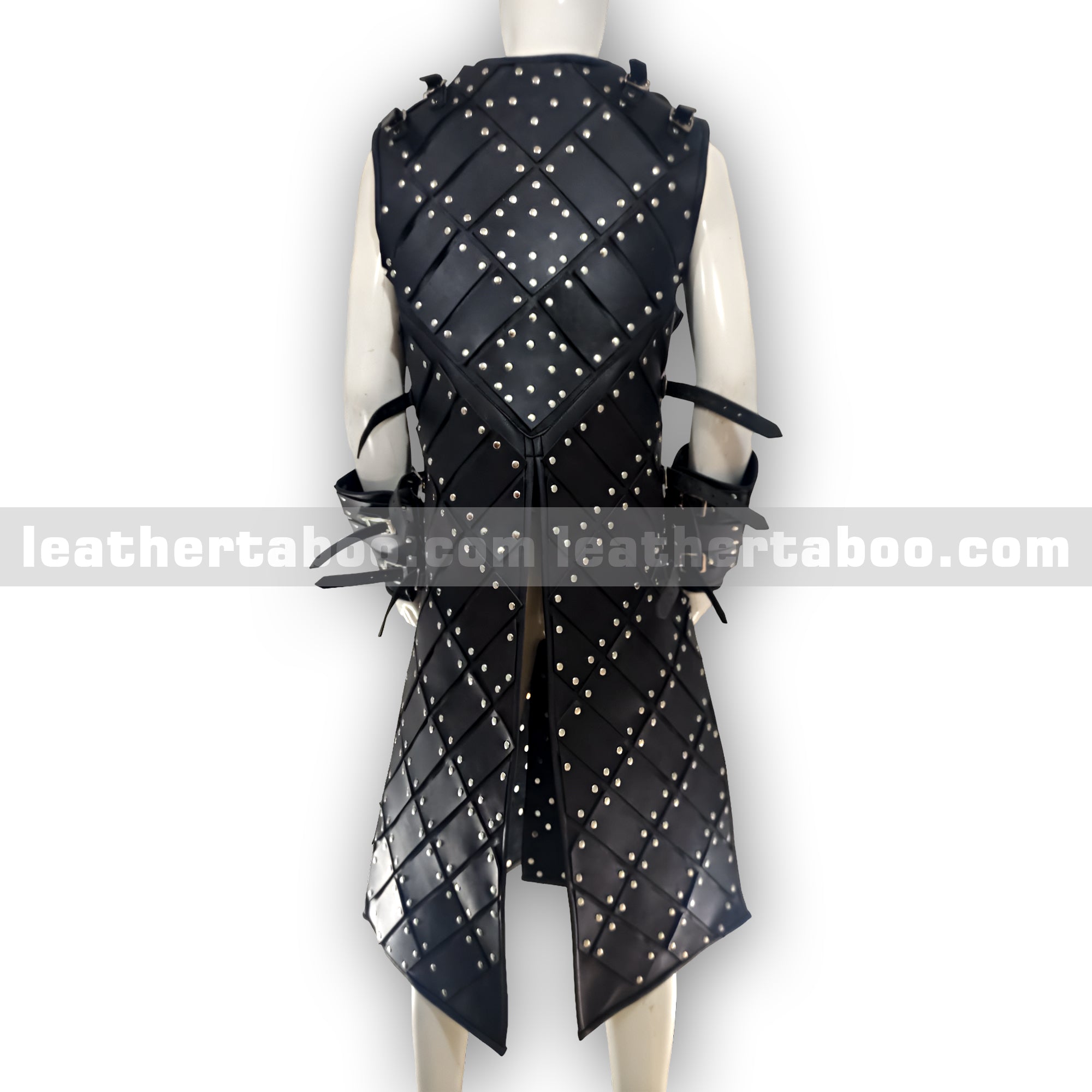 Black Studded Leather Warrior Armor Vest with Arm Bracers – Medieval Style Costume for Men