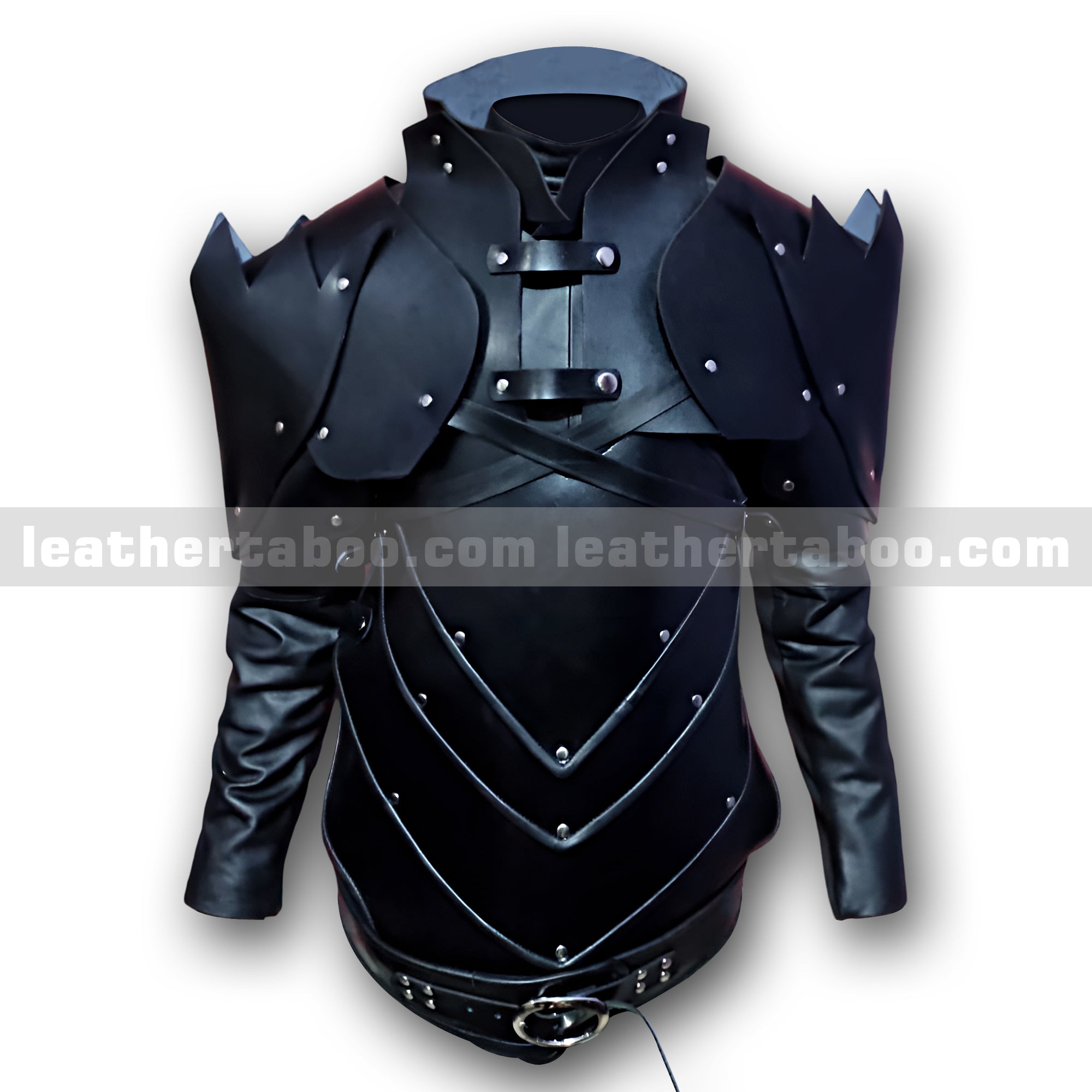 Black Leather Armor Costume Chestplate with Shoulder Guards for Men - Medieval Fantasy Cosplay Outfit