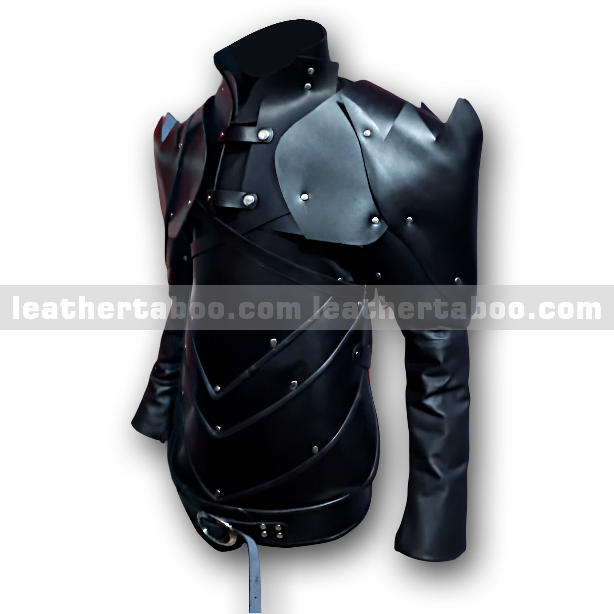 Black Leather Armor Costume Chestplate with Shoulder Guards for Men - Medieval Fantasy Cosplay Outfit