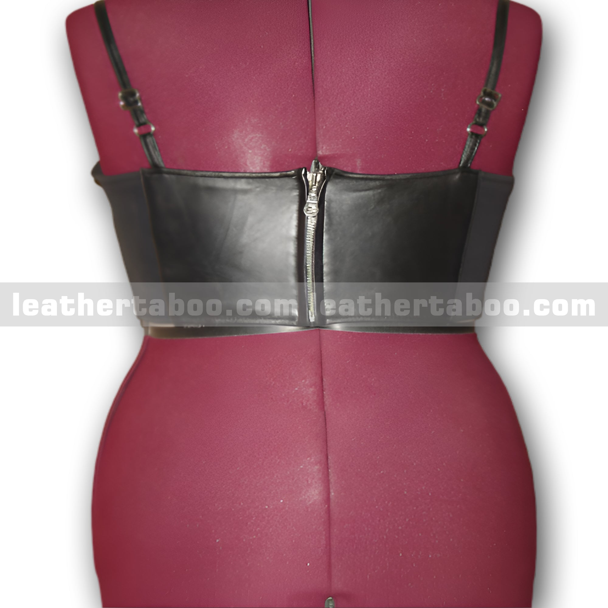 Black Sheepskin Leather Bustier Top with Lace-Up Front and Zipper Back – Adjustable Straps