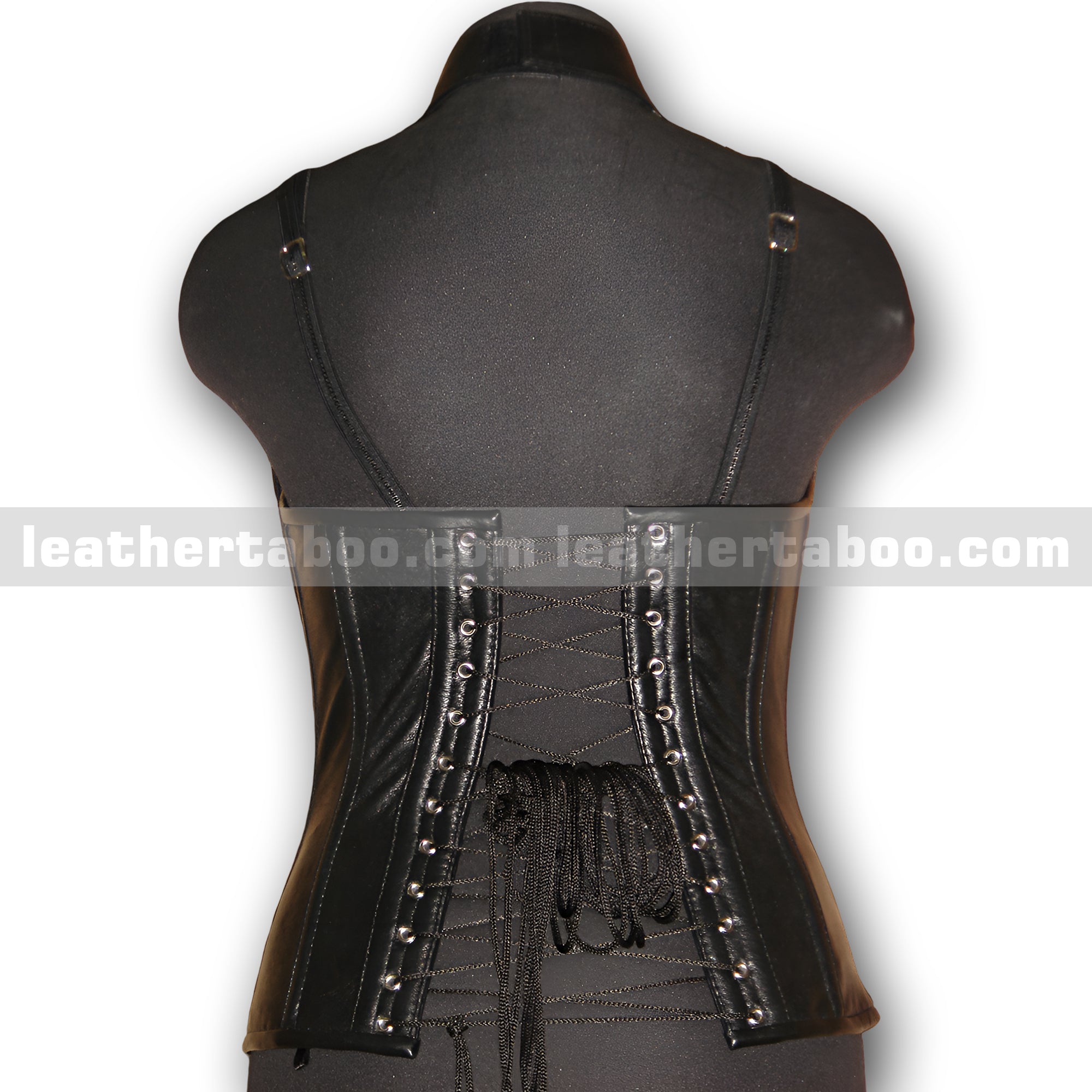 Women’s Black Leather Corset Top with Buckle Straps & D-Ring Details | Gothic Punk Inspired Fashion