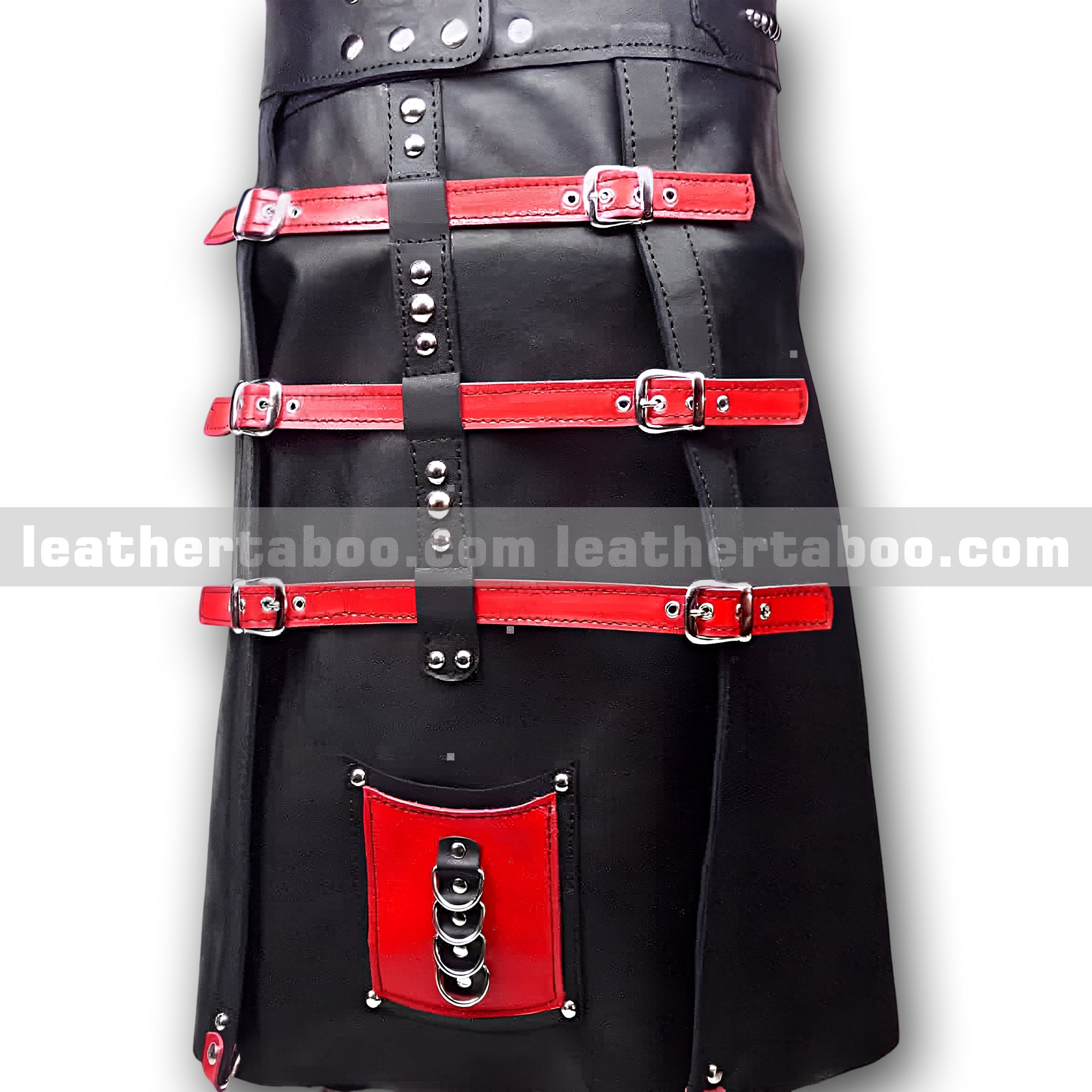 Unisex Premium Sheepskin Leather Black Skirt with Red Buckle Straps | Adjustable Waist Skirt for Fashion & Statement Wear