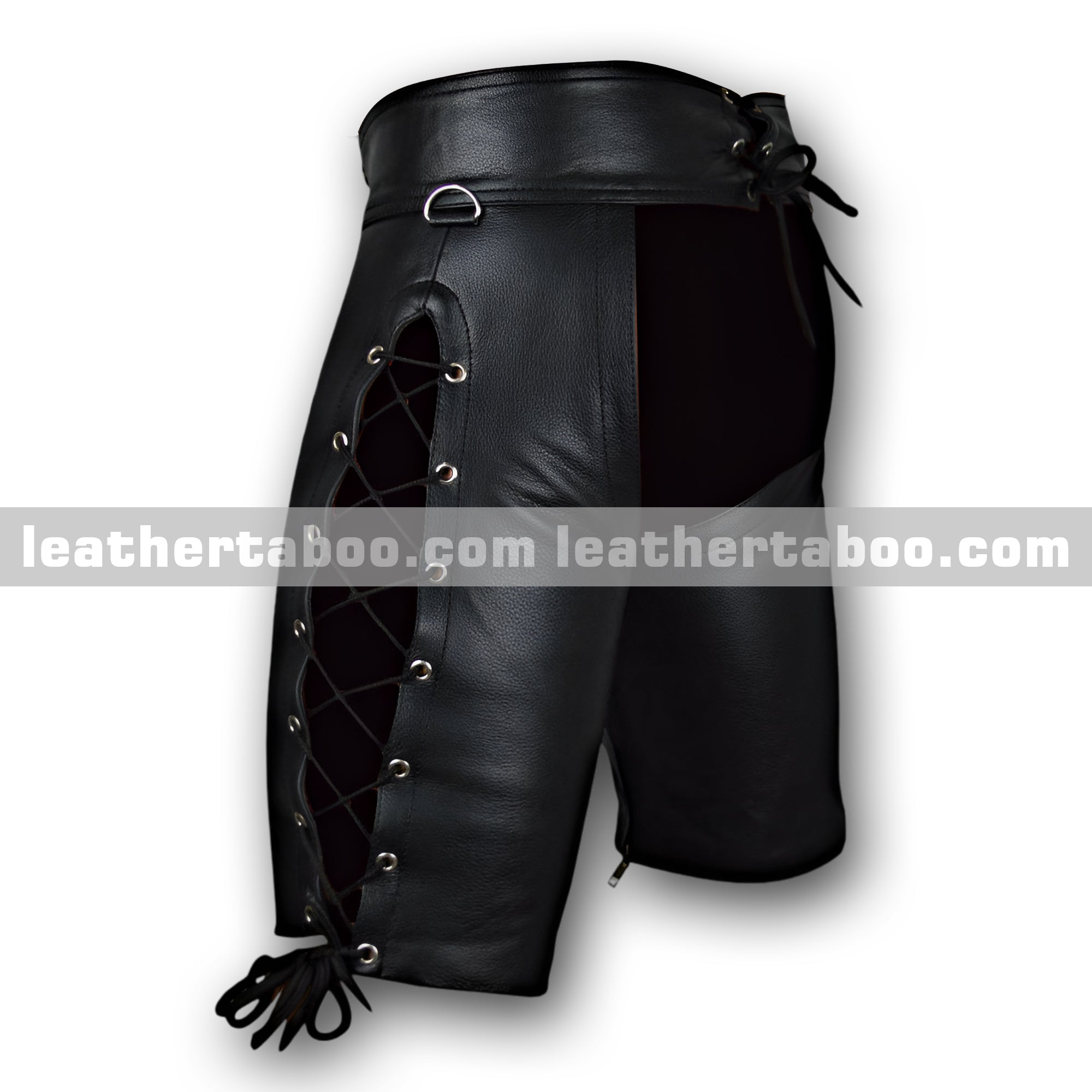 Men's Premium Sheepskin Leather Boxer Shorts – Lace-Up Front, Side Lacing, Snap Waist, Zippered Inseam, Mid-Thigh Fit