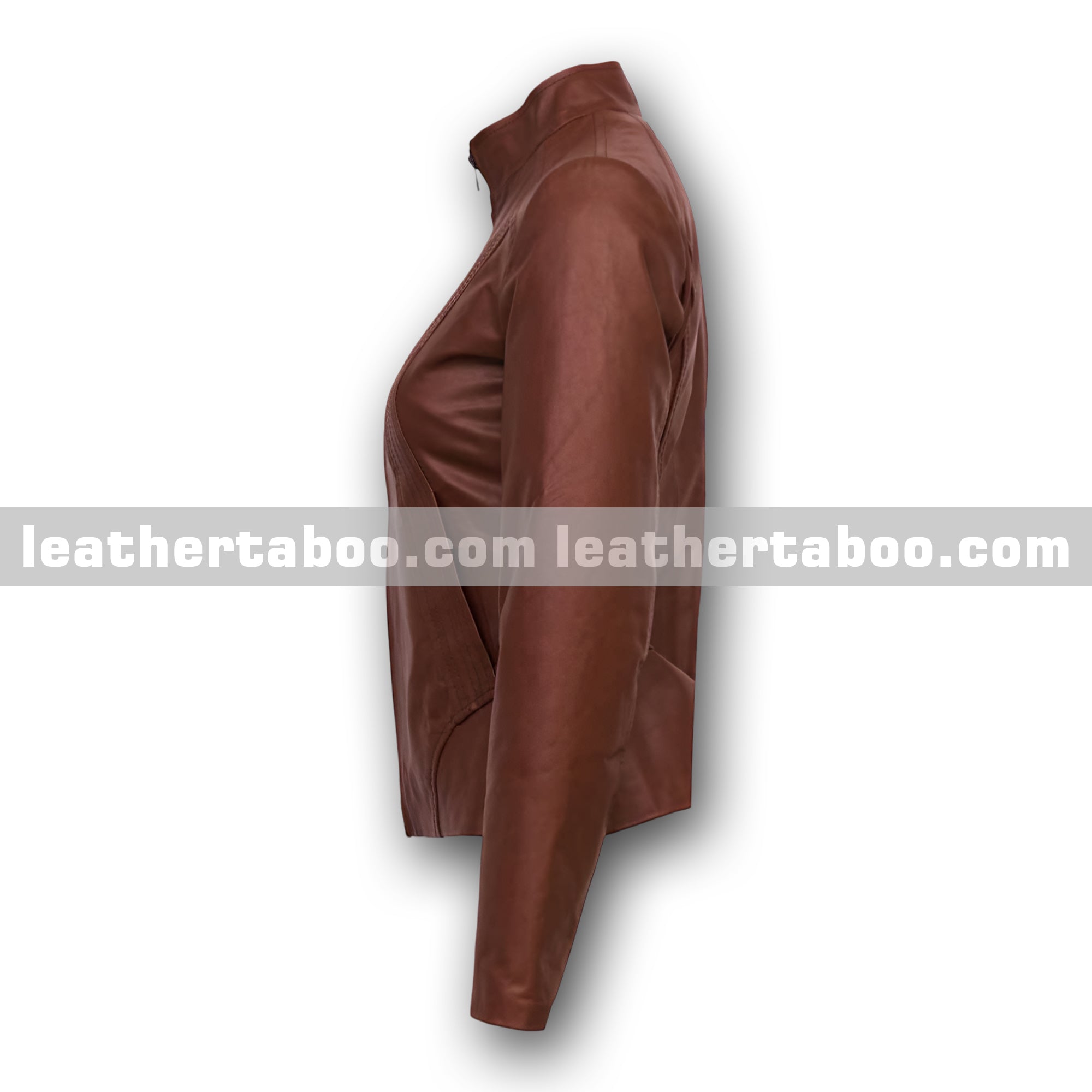 Premium Women’s Sheepskin Leather Jacket – Brown Slim Fit Moto Style with Zipper Front and Elegant Stand Collar Look - Leather taboo