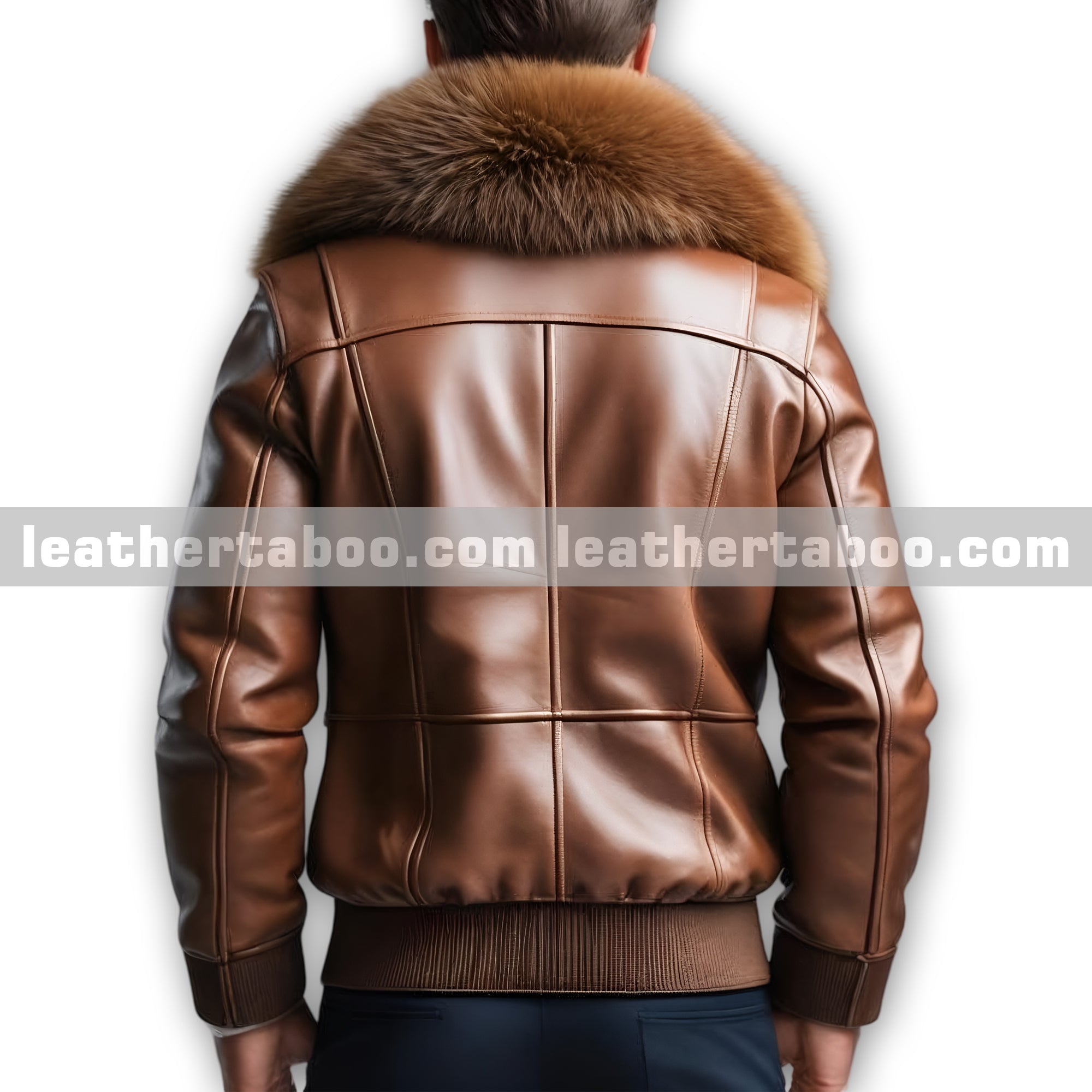 Men’s Brown Sheepskin Leather Jacket with Faux Fur Collar – Classic Bomber Coat – Elegant Winter Outerwear