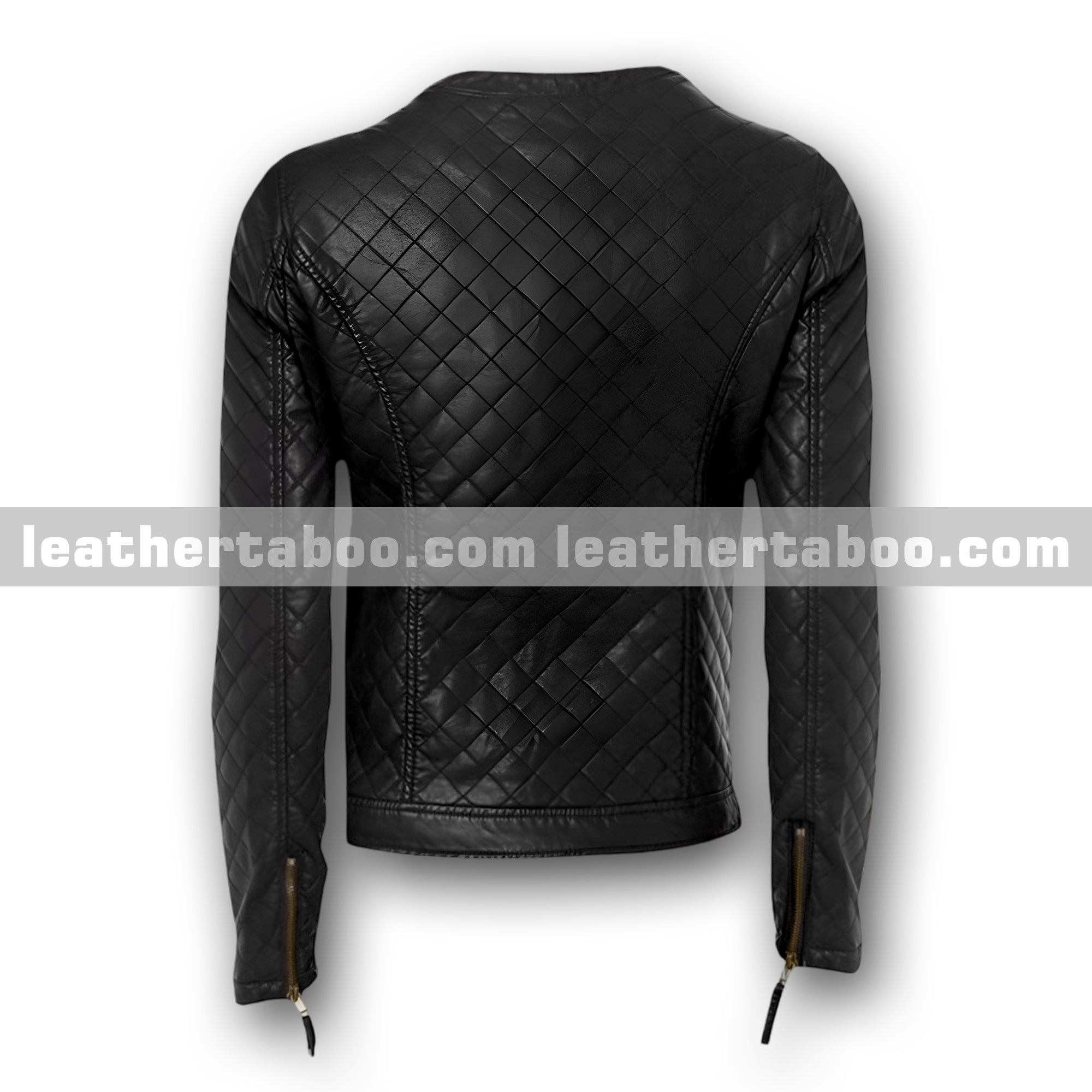 Quilted black leather jacket for women | Premium sheepskin with zipper closure | Stylish slim fit biker outerwear