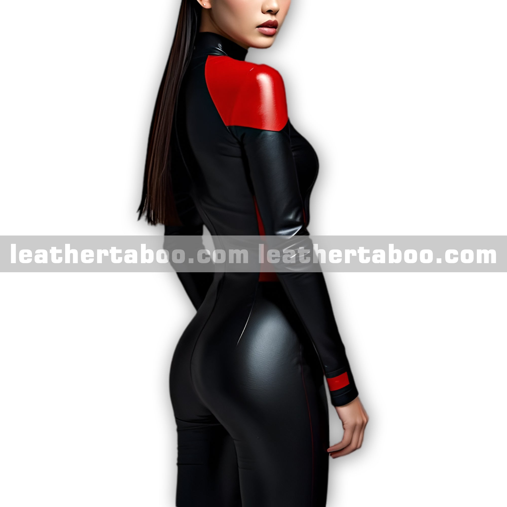 Premium Women’s Sheepskin Leather Catsuit | Black Red Long Sleeve Jumpsuit | Stylish Slim Fit One Piece Leather Clothing