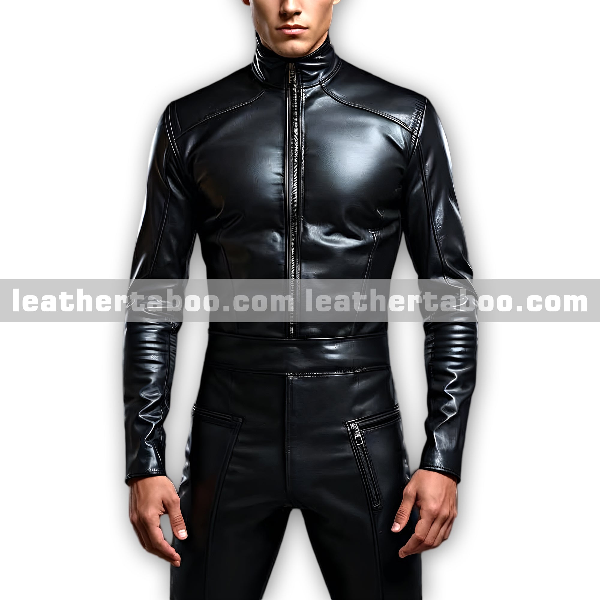 Men’s Black Sheepskin Leather Jumpsuit with Long Sleeves and Slim Fit Modern Design