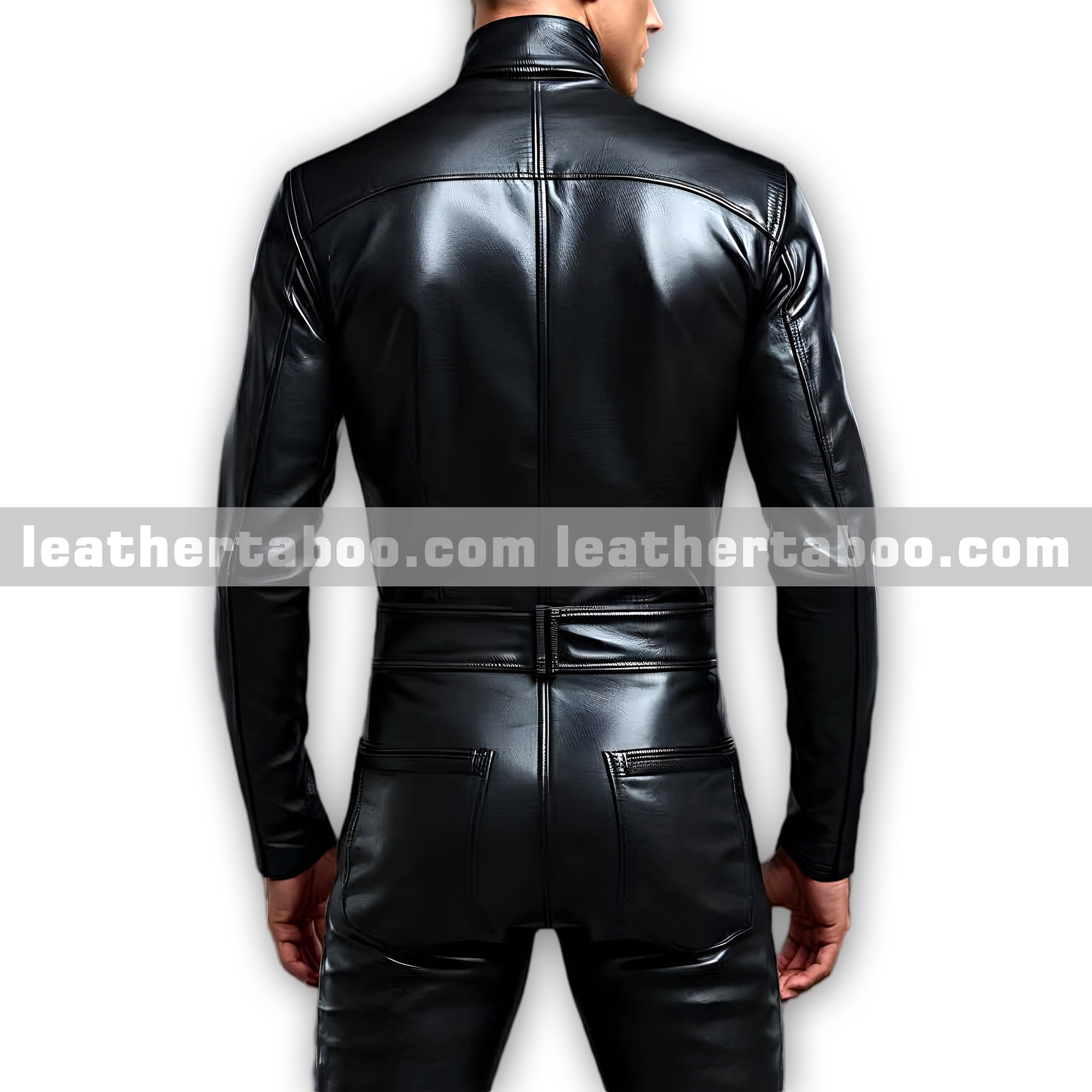 Men’s Black Sheepskin Leather Jumpsuit with Long Sleeves and Slim Fit Modern Design