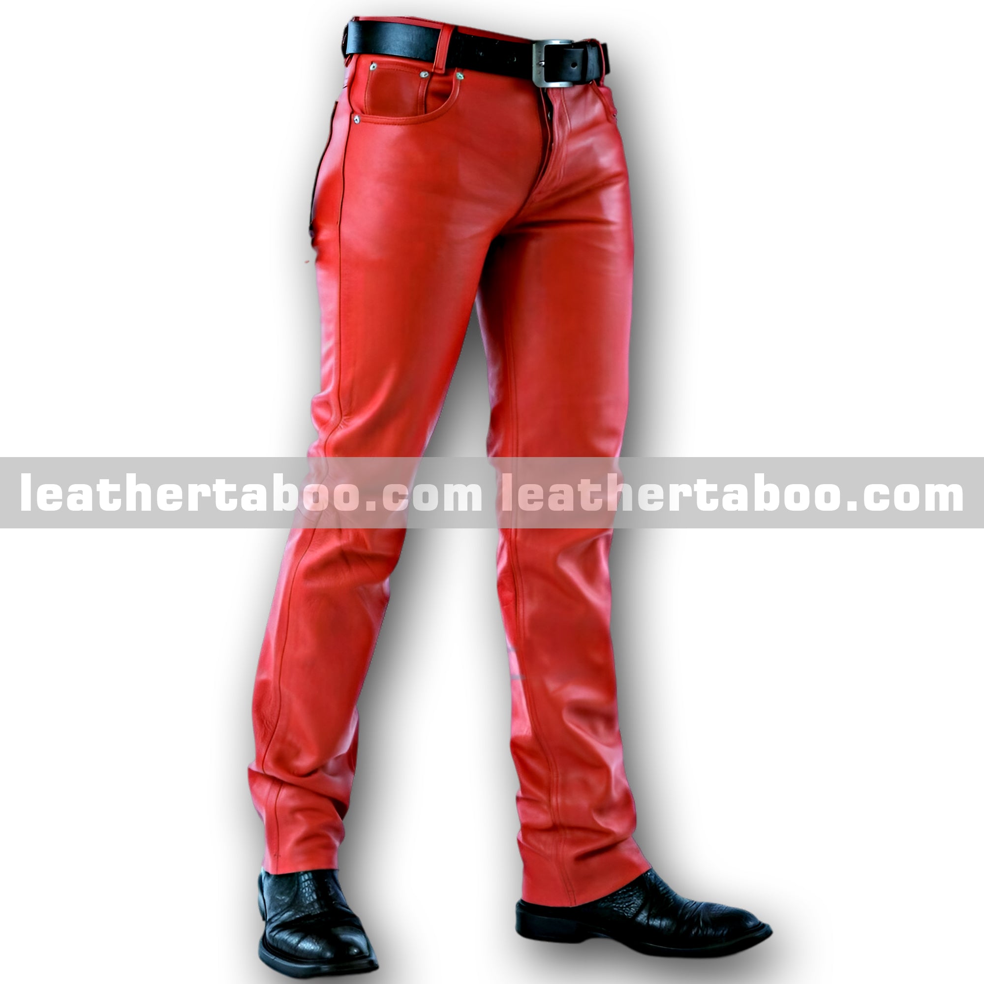 Men’s Fashion Red Sheepskin Leather Pants – Stylish Slim Fit Leather Bottoms for Daily Wear - Leather taboo