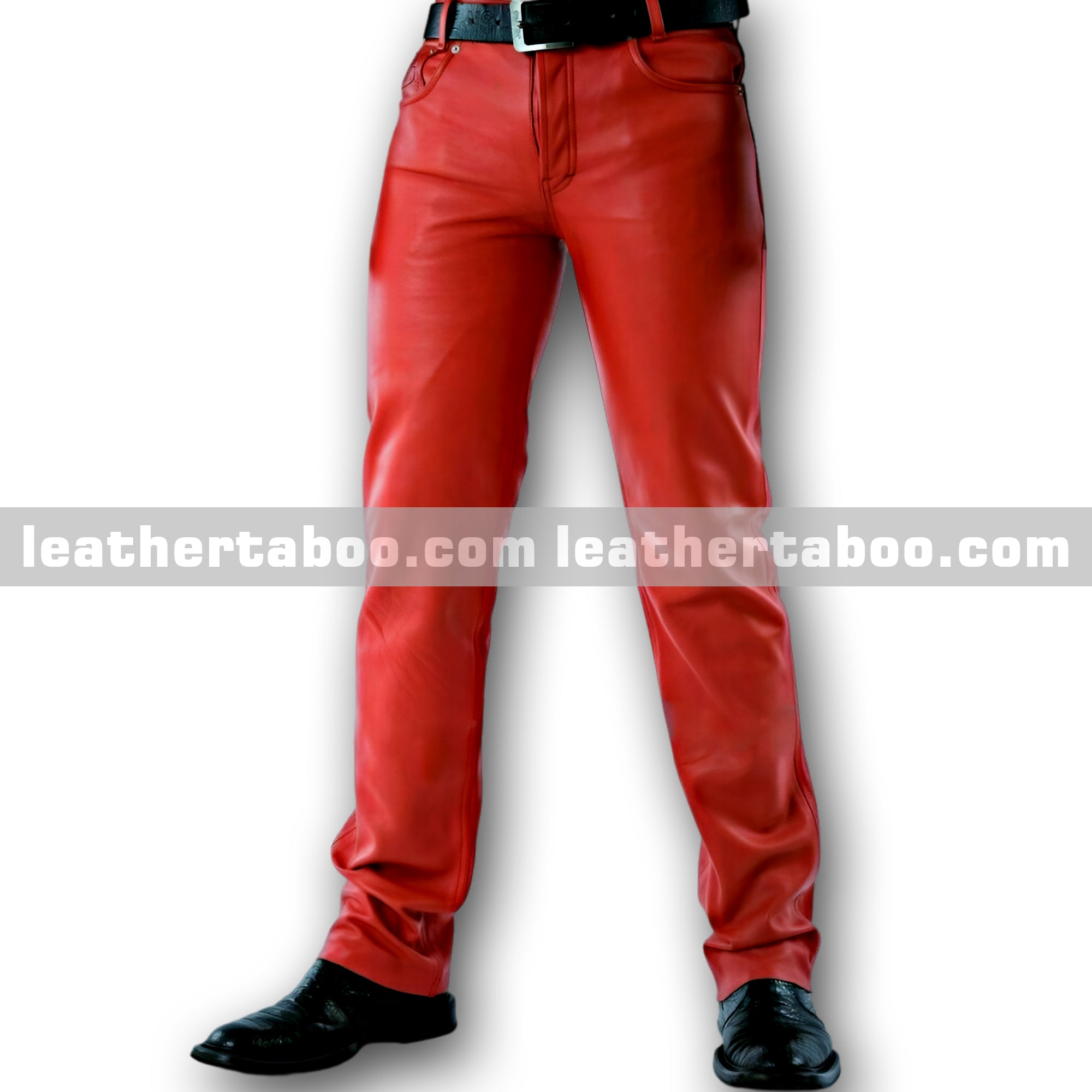 Men’s Fashion Red Sheepskin Leather Pants – Stylish Slim Fit Leather Bottoms for Daily Wear - Leather taboo