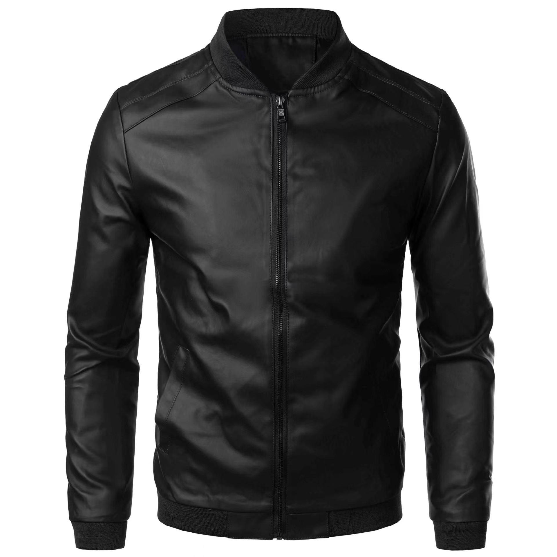 Men's Black Genuine Leather Motorcycle Bomber Jacket - Cafe Racer Biker Jacket