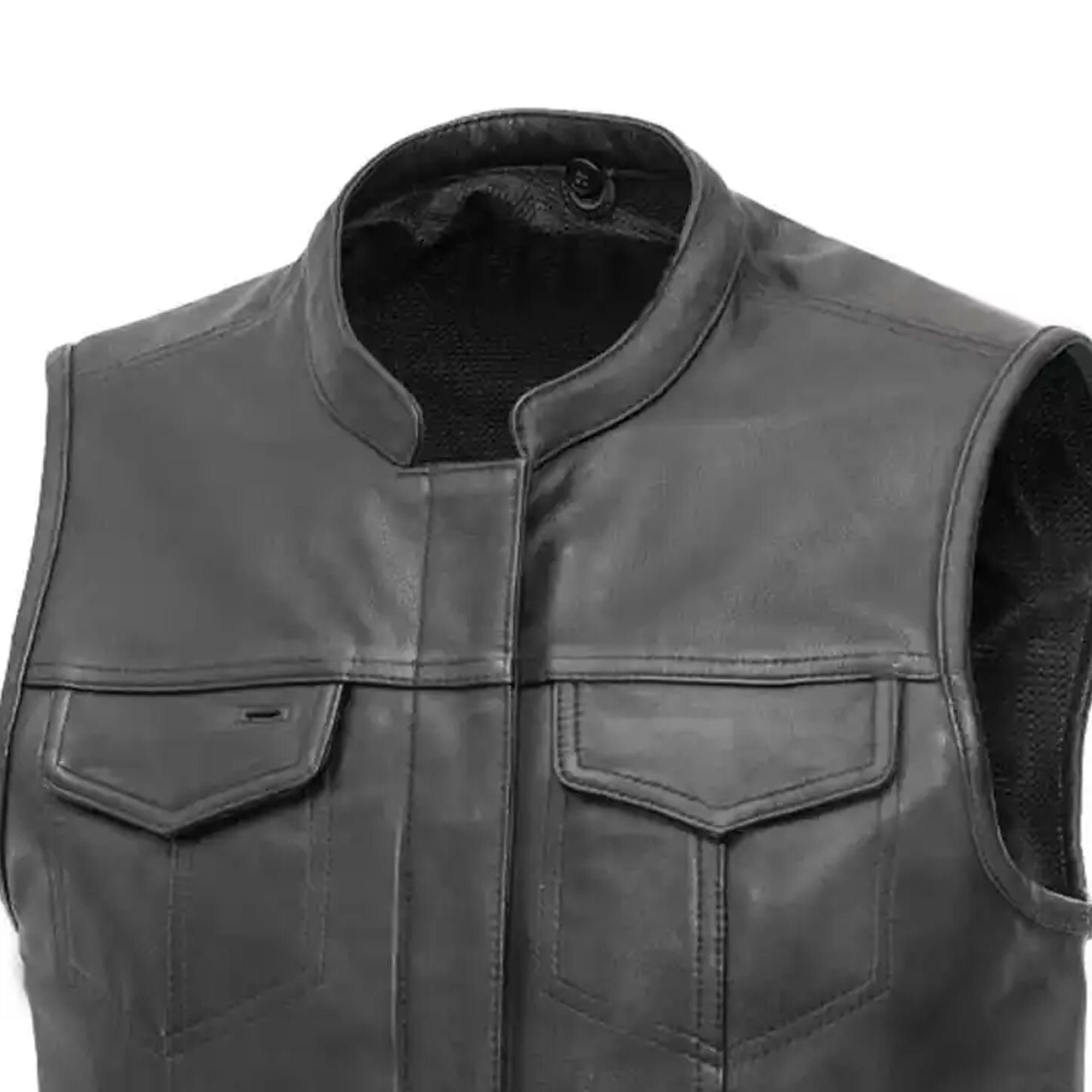 Professional Motorcycle Leather Vest Perforated Black Leather Cow skin Biker