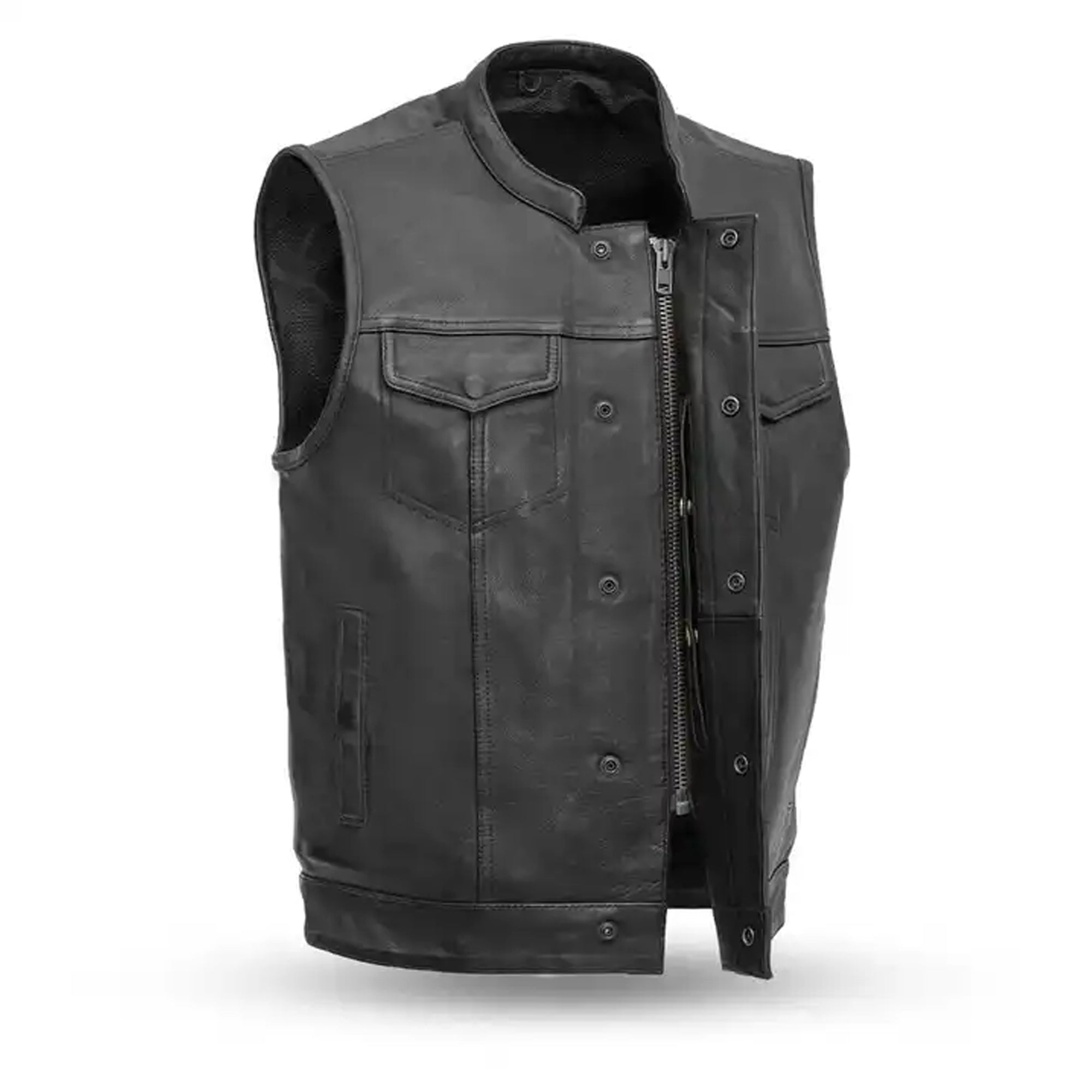 Professional Motorcycle Leather Vest Perforated Black Leather Cow skin Biker