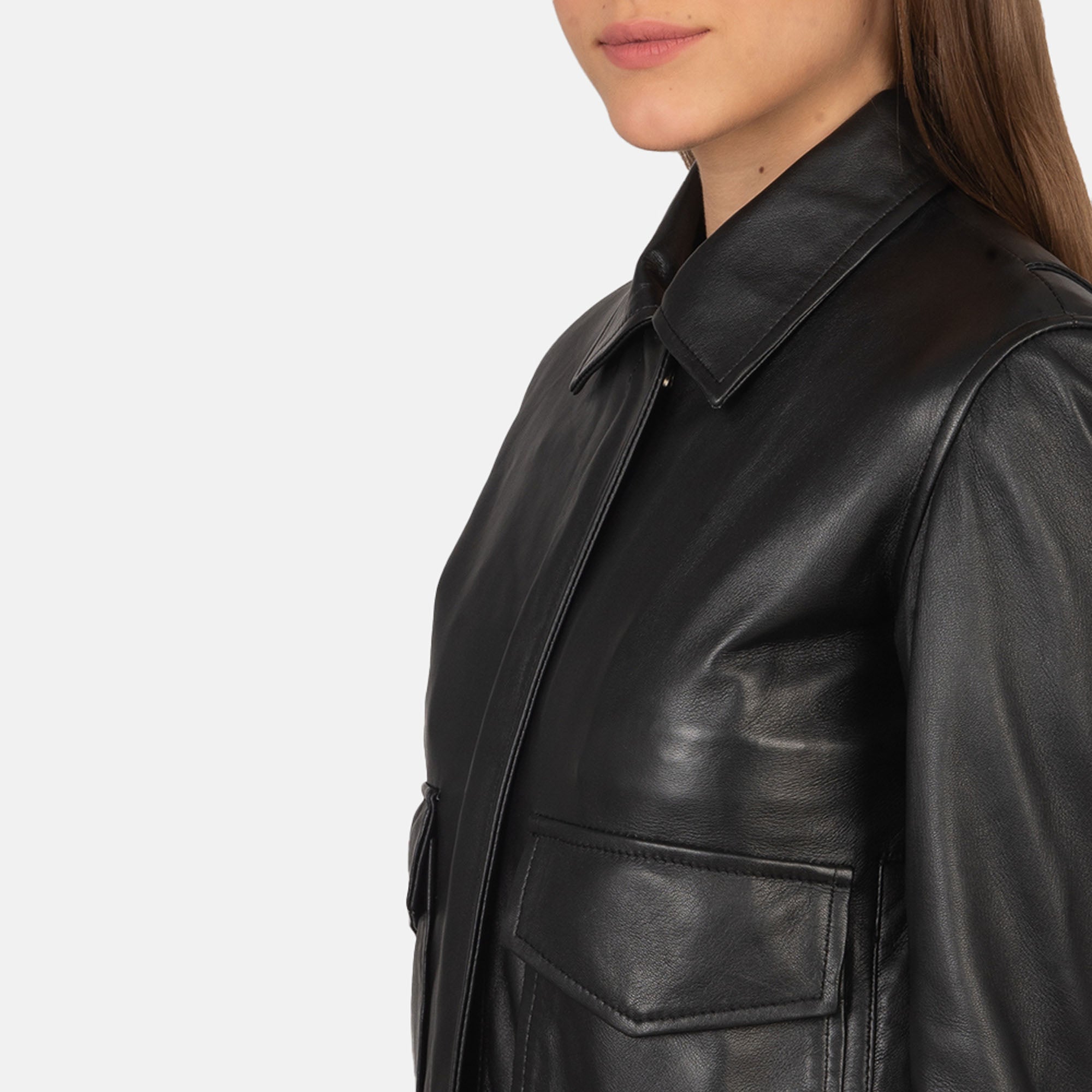 Zenith Black Leather Shirt Jacket