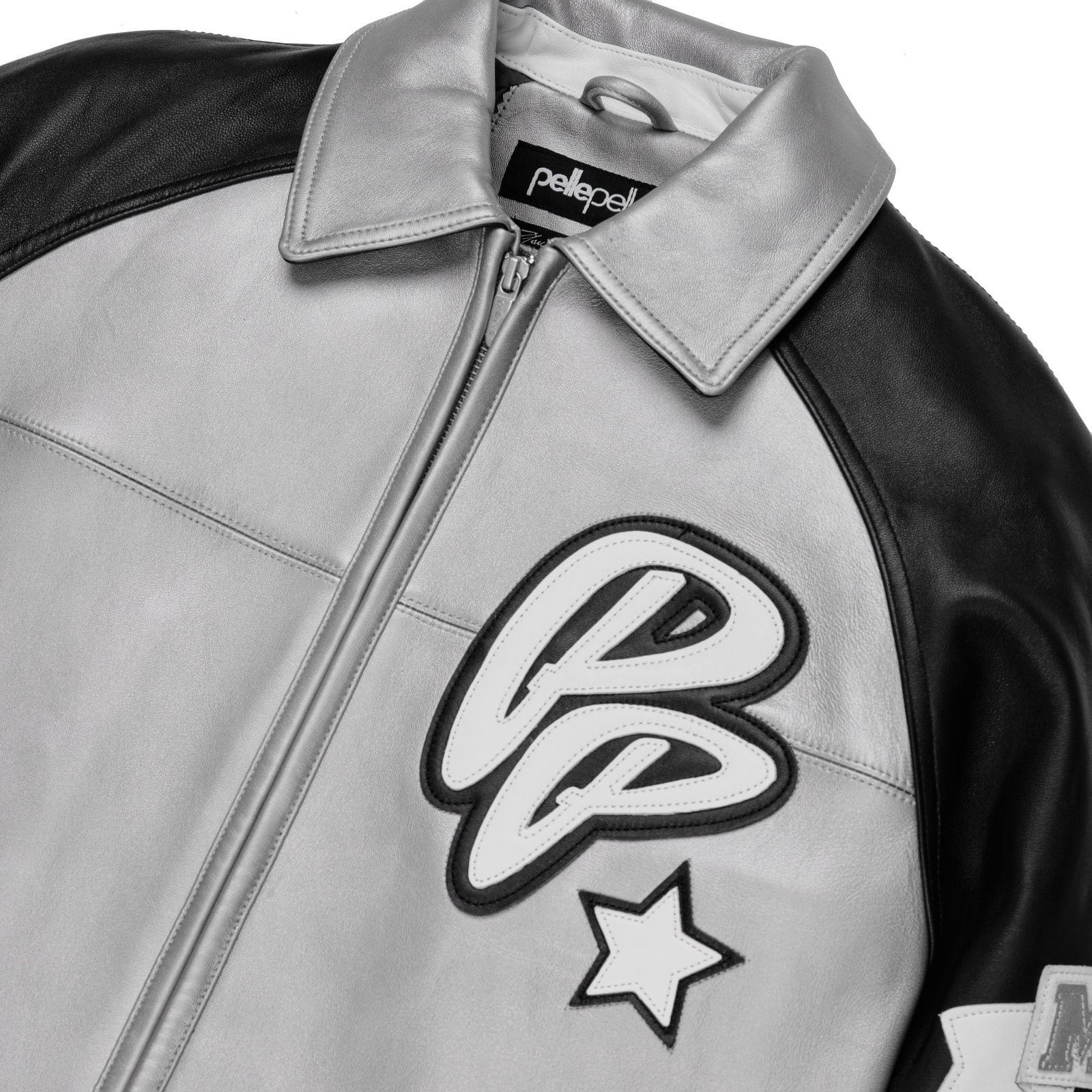 Pelle Pelle Silver & Black Cowhide Leather Jacket for Men – Sleek Monochrome Streetwear